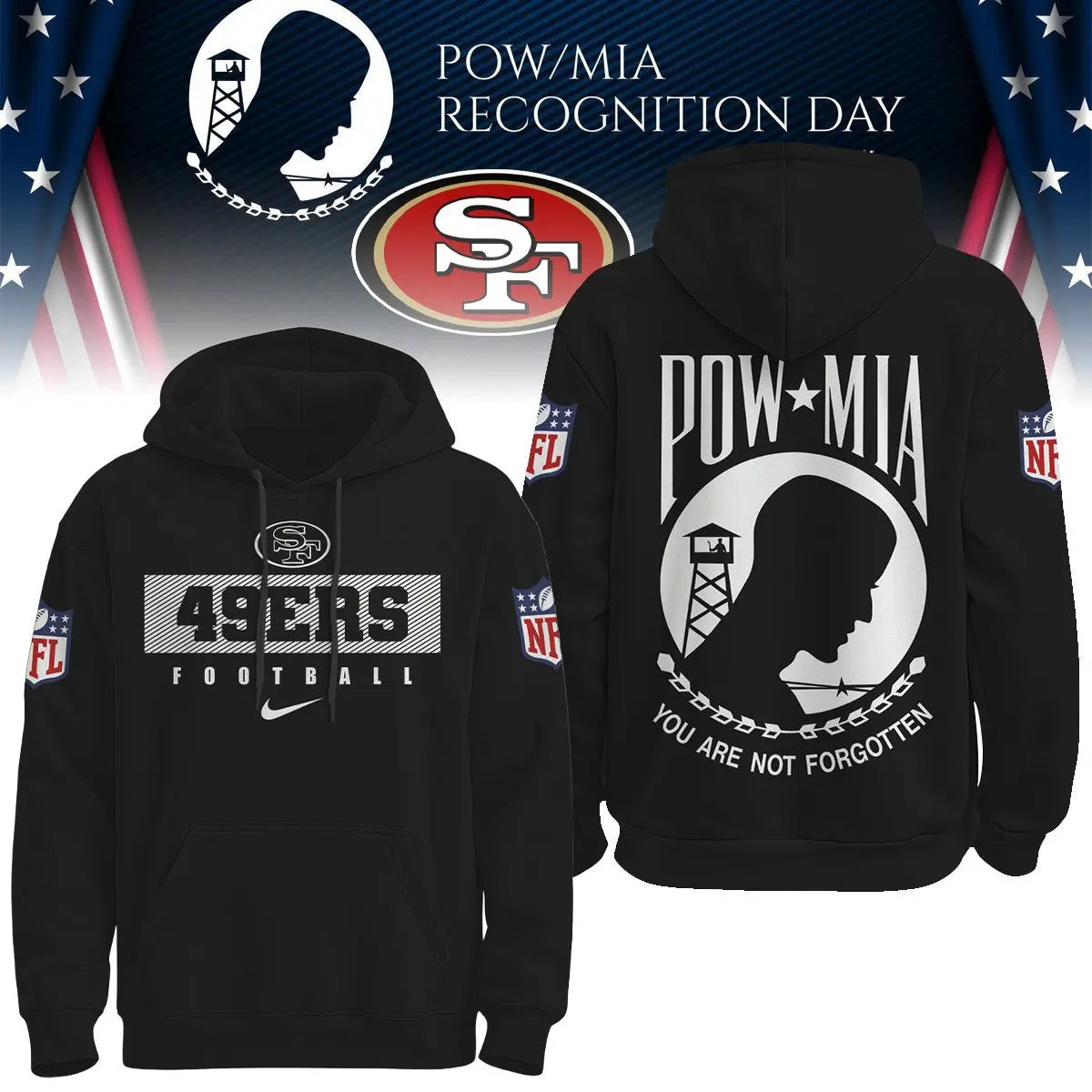 San Francisco 49ers | Premium NFL Pow Mia Hoodie TD – HuddleStyle.com - Main