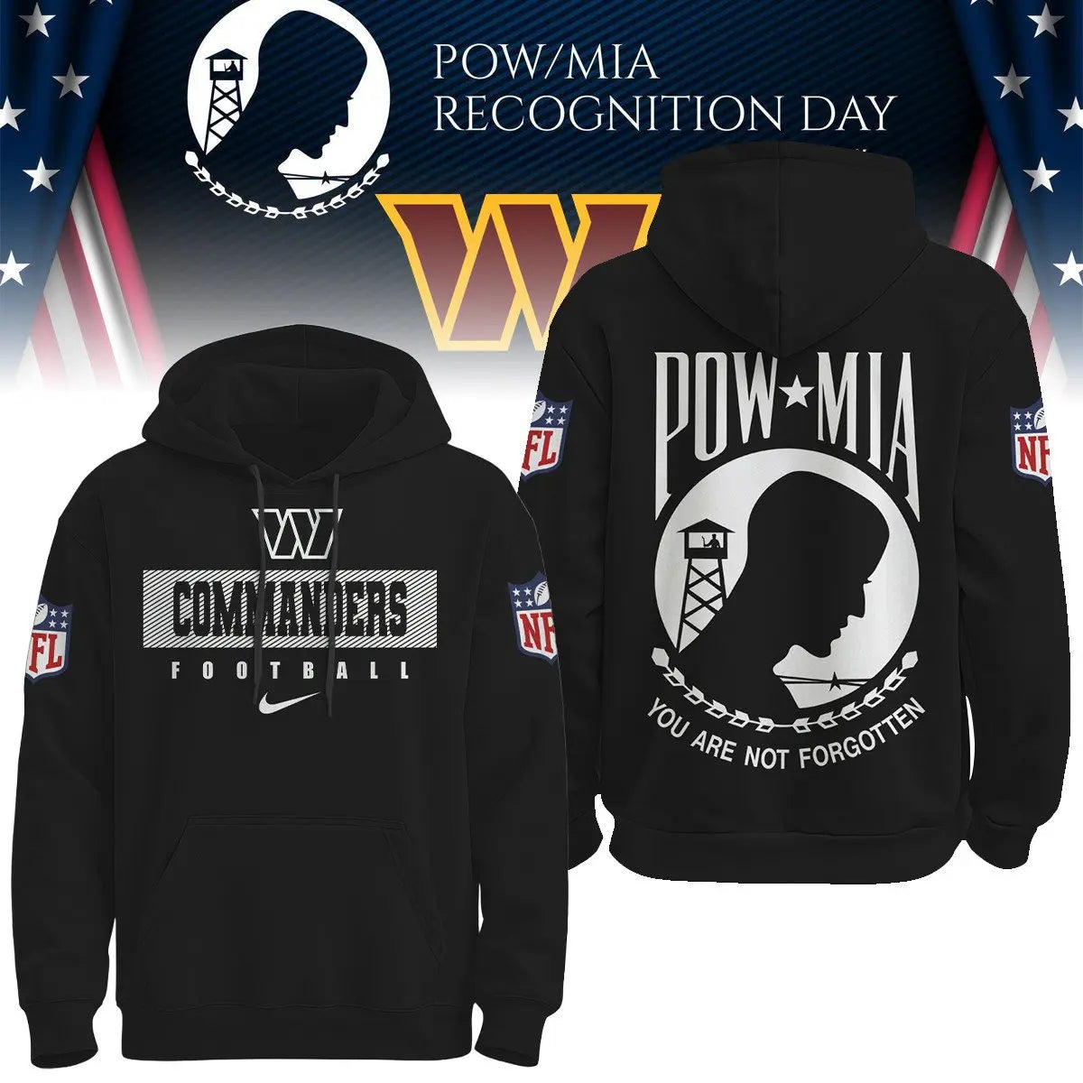 Washington Commanders | Premium NFL Pow Mia Hoodie TD – HuddleStyle.com - Image 3