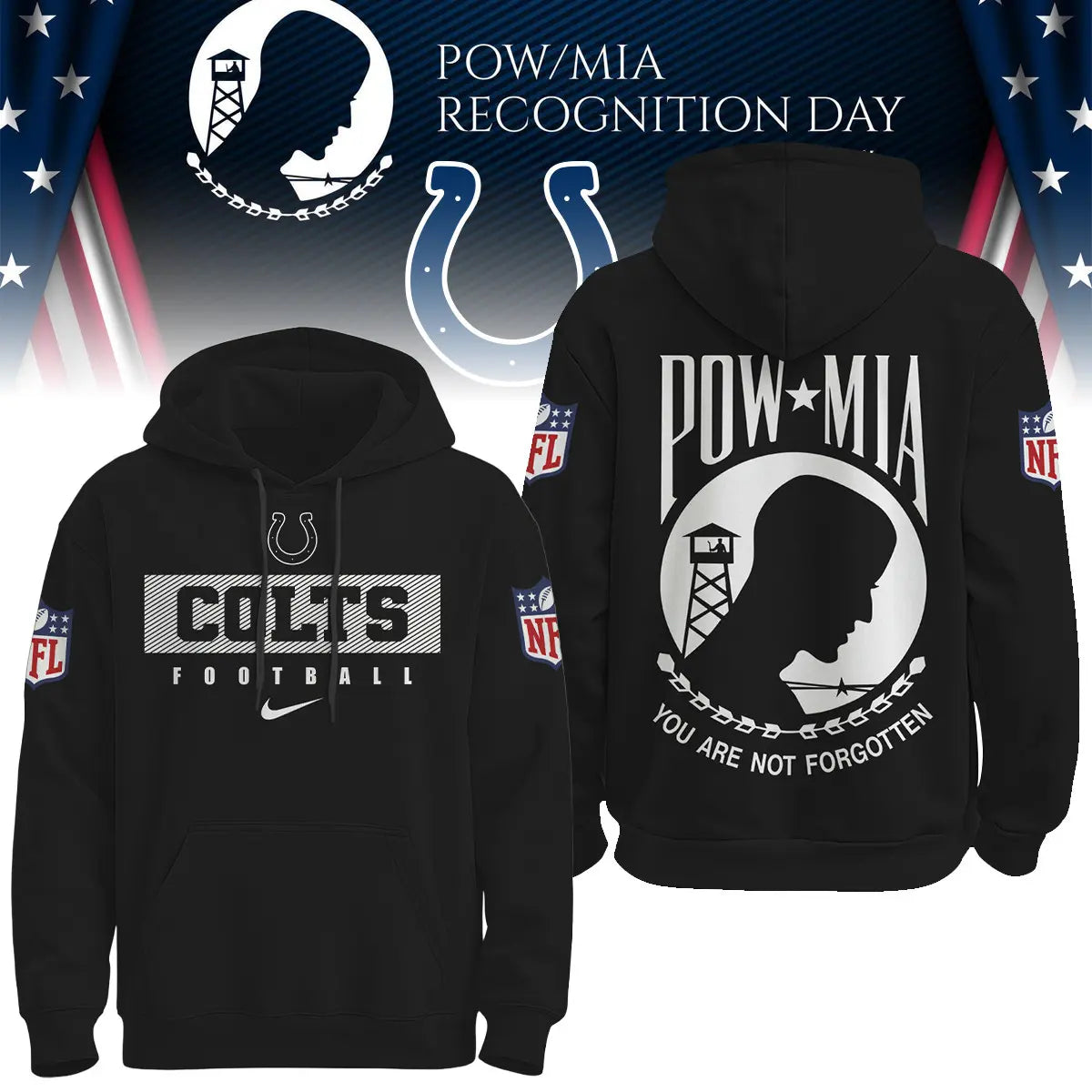 Indianapolis Colts | Premium NFL Pow Mia Hoodie TD – HuddleStyle.com - Image 2