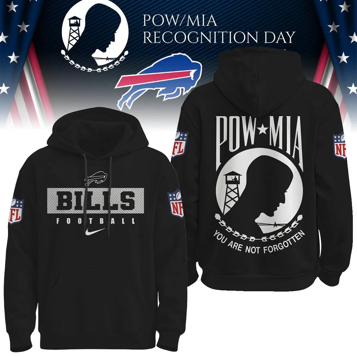 Buffalo Bills | Premium NFL Pow Mia Hoodie TD – HuddleStyle.com - Image 2