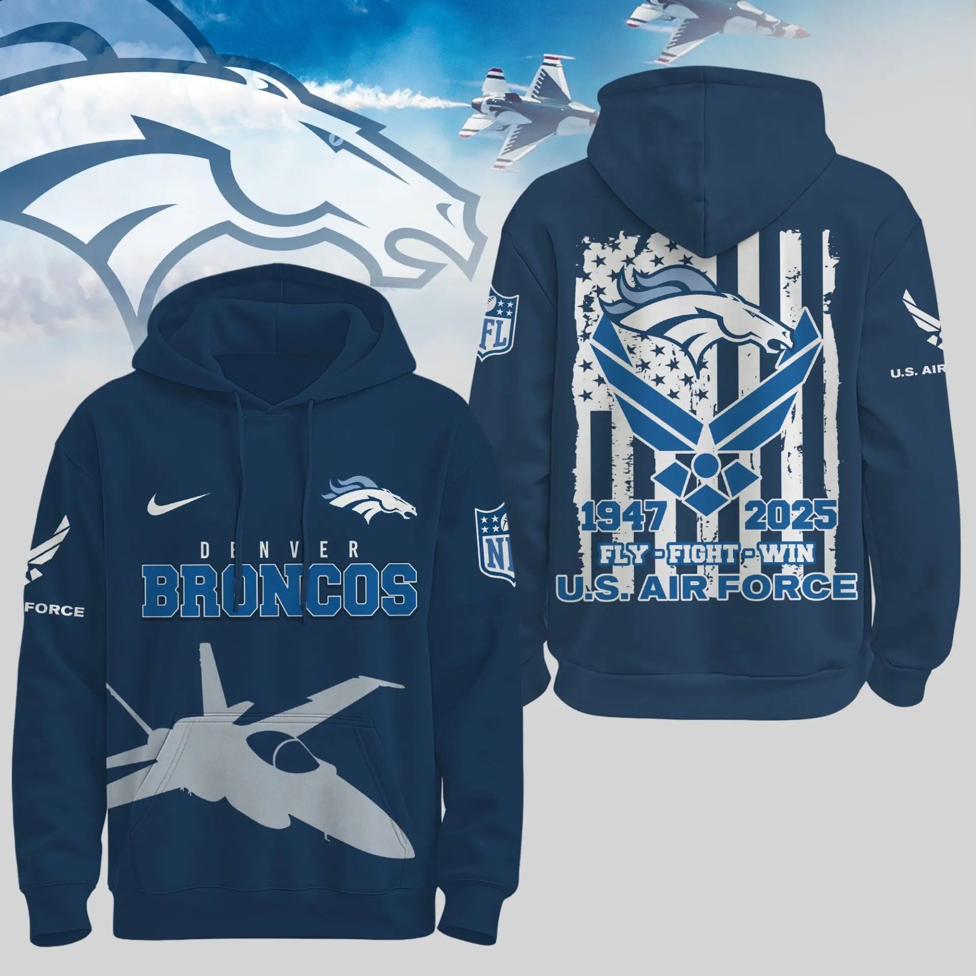 Denver Broncos | Premium NFL U.S. Air Force 78th Anniversary Hoodie TD – HuddleStyle.com - Image 3