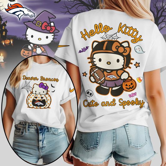 Denver Broncos | Premium NFL Hello Kitty Cute And Spooky Halloween Women Shirt NY – HuddleStyle.com - Main