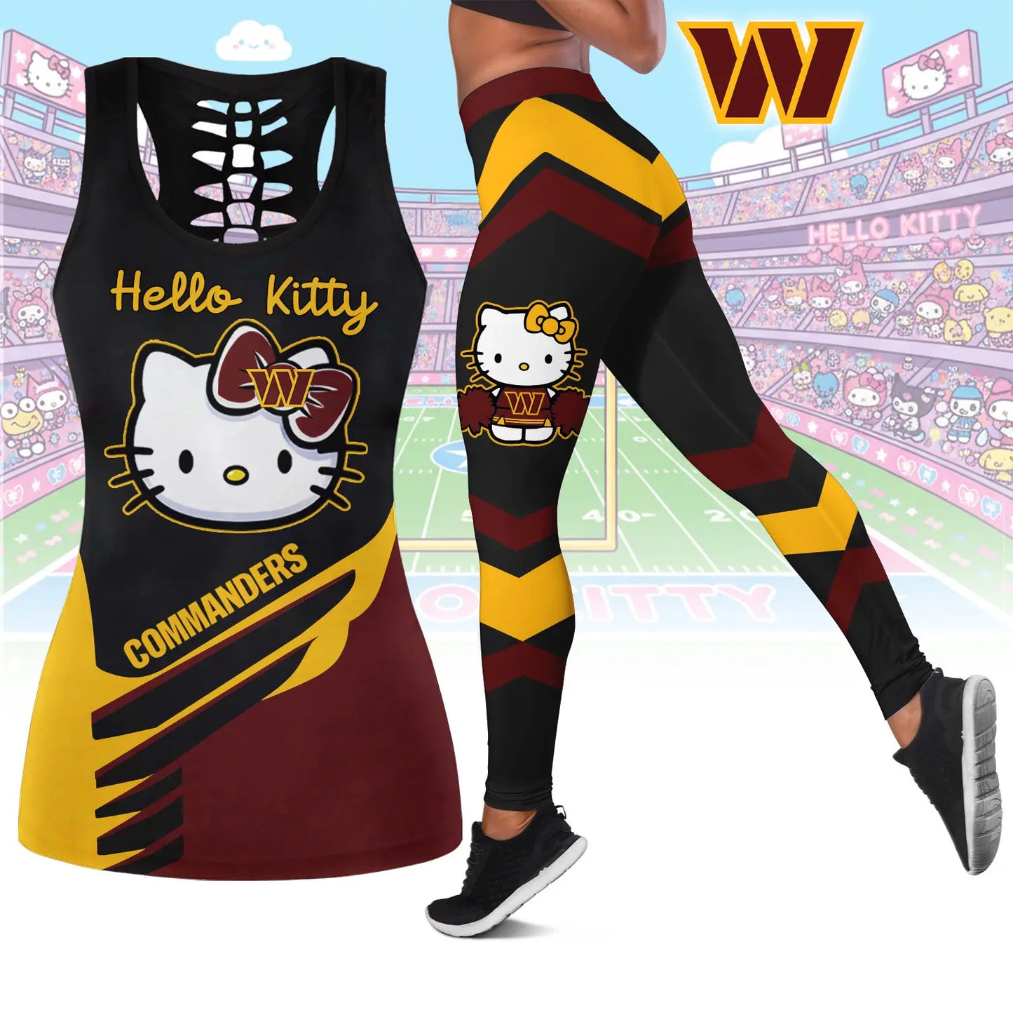 Washington Commanders | Premium NFL Hello Kitty Combo Leggings And Tanktop TD – HuddleStyle.com - Image 2