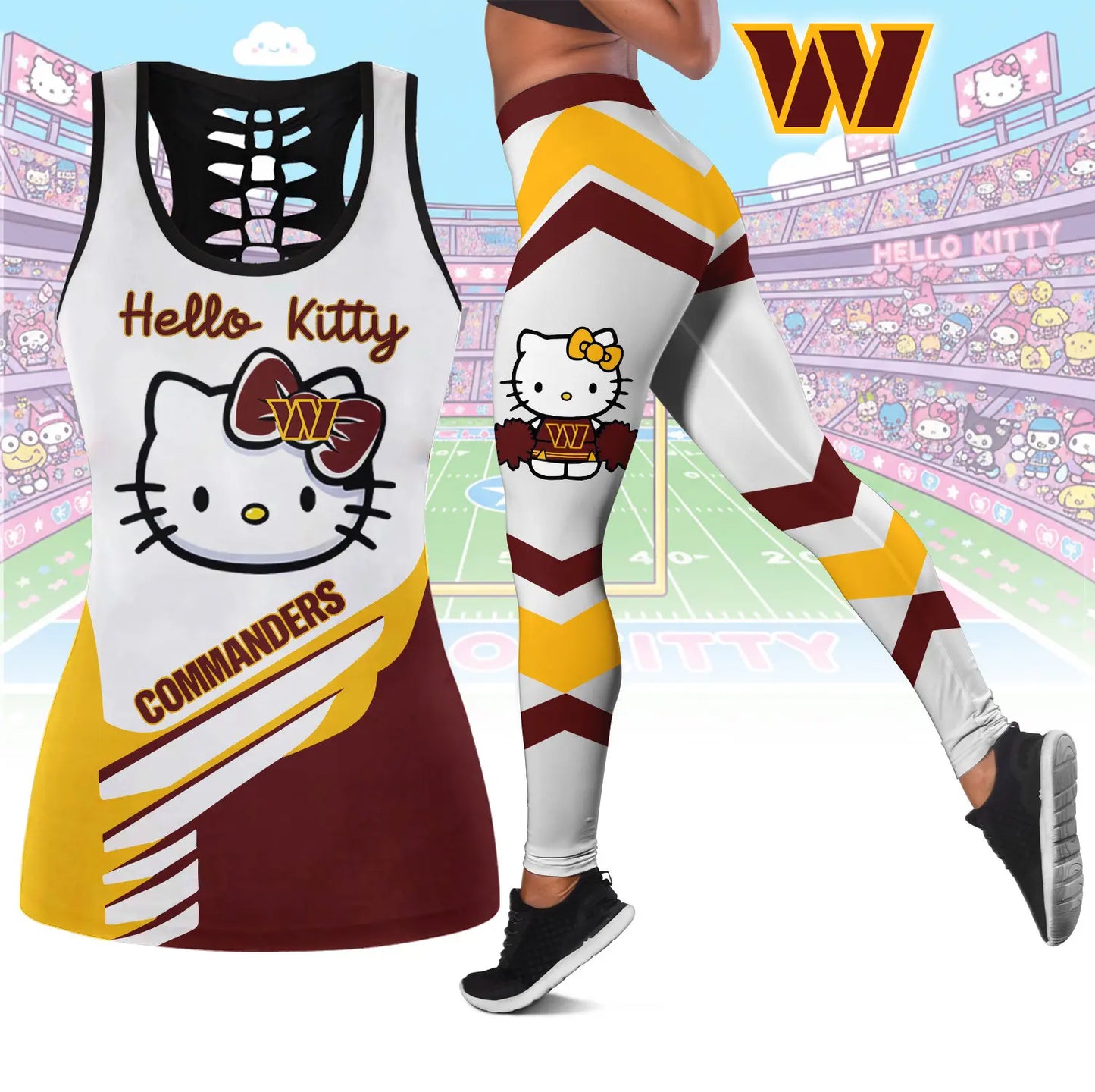 Washington Commanders | Premium NFL Hello Kitty Combo Leggings And Tanktop TD – HuddleStyle.com - Main