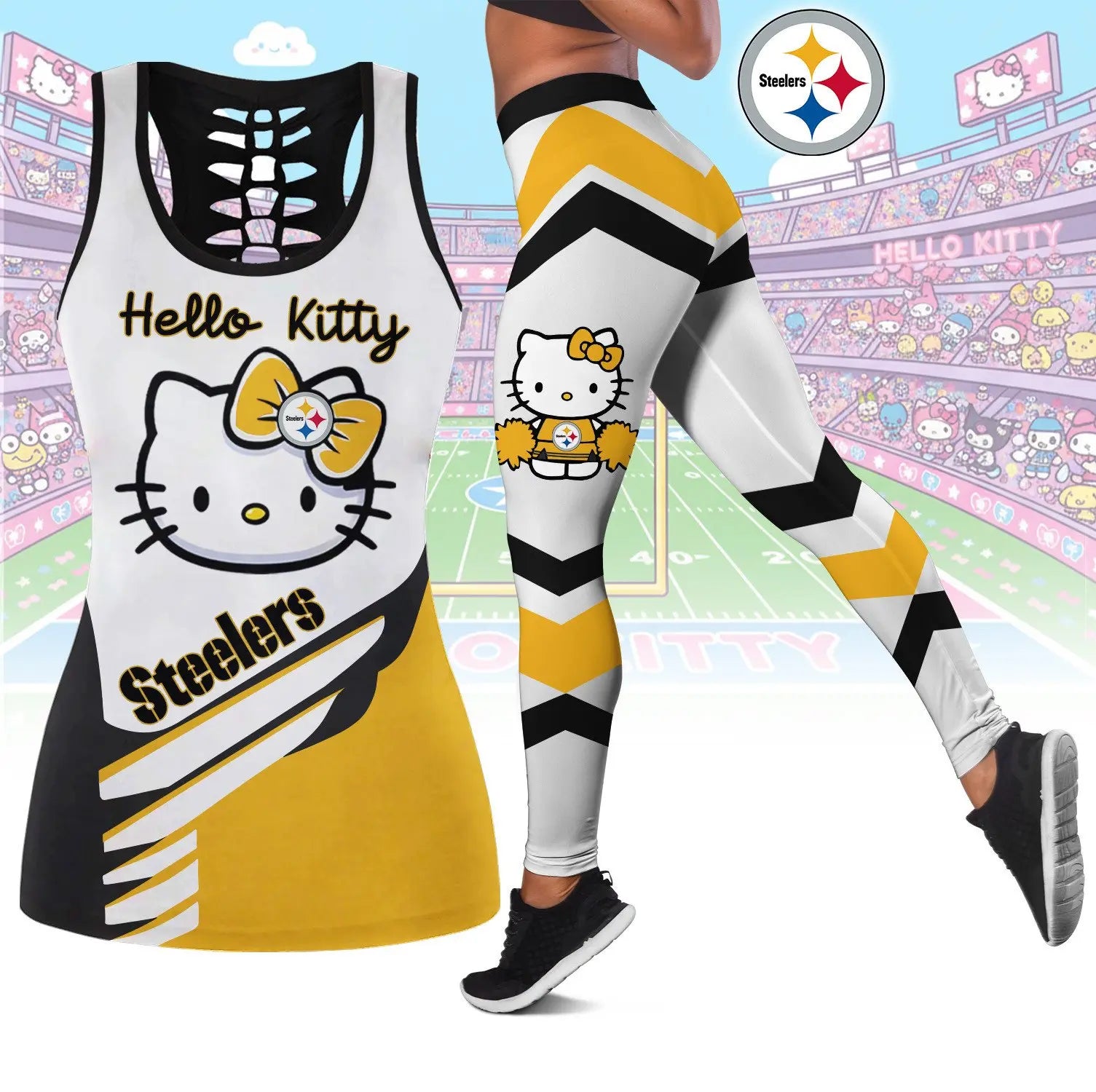 Pittsburgh Steelers | Premium NFL Hello Kitty Combo Leggings And Tanktop TD – HuddleStyle.com - Main