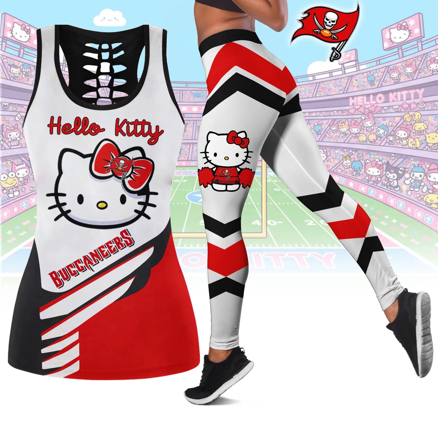 Tampa Bay Buccaneers | Premium NFL Hello Kitty Combo Leggings And Tanktop TD – HuddleStyle.com - Image 2