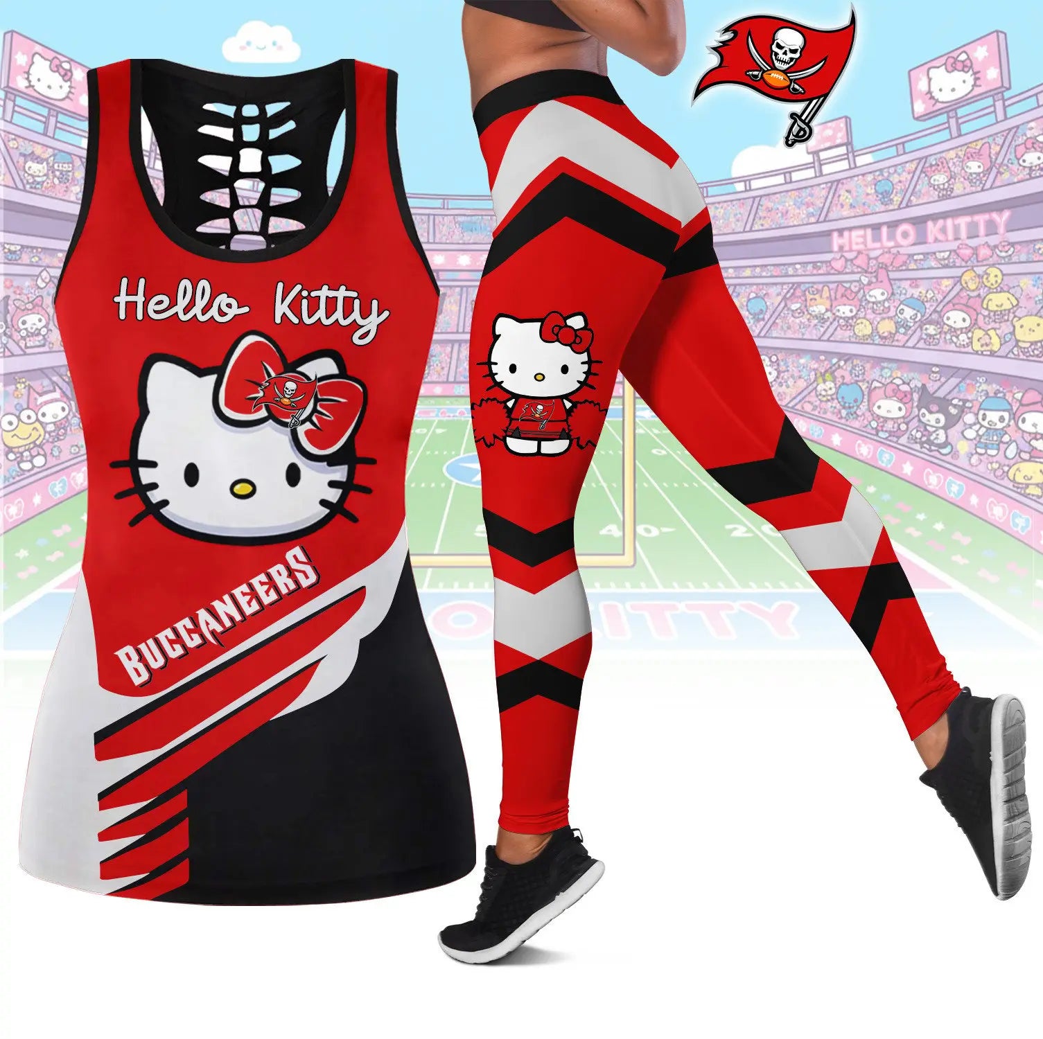 Tampa Bay Buccaneers | Premium NFL Hello Kitty Combo Leggings And Tanktop TD – HuddleStyle.com - Image 2