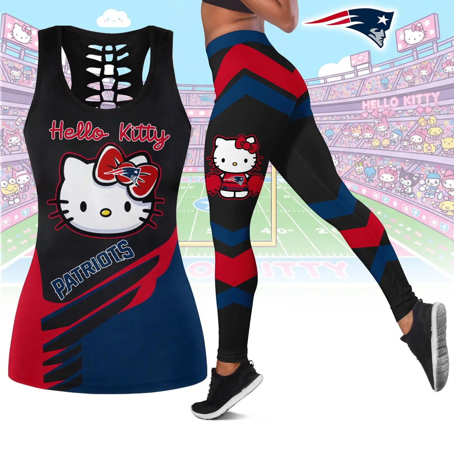 New England Patriots | Premium NFL Hello Kitty Combo Leggings And Tanktop TD – HuddleStyle.com - Image 4