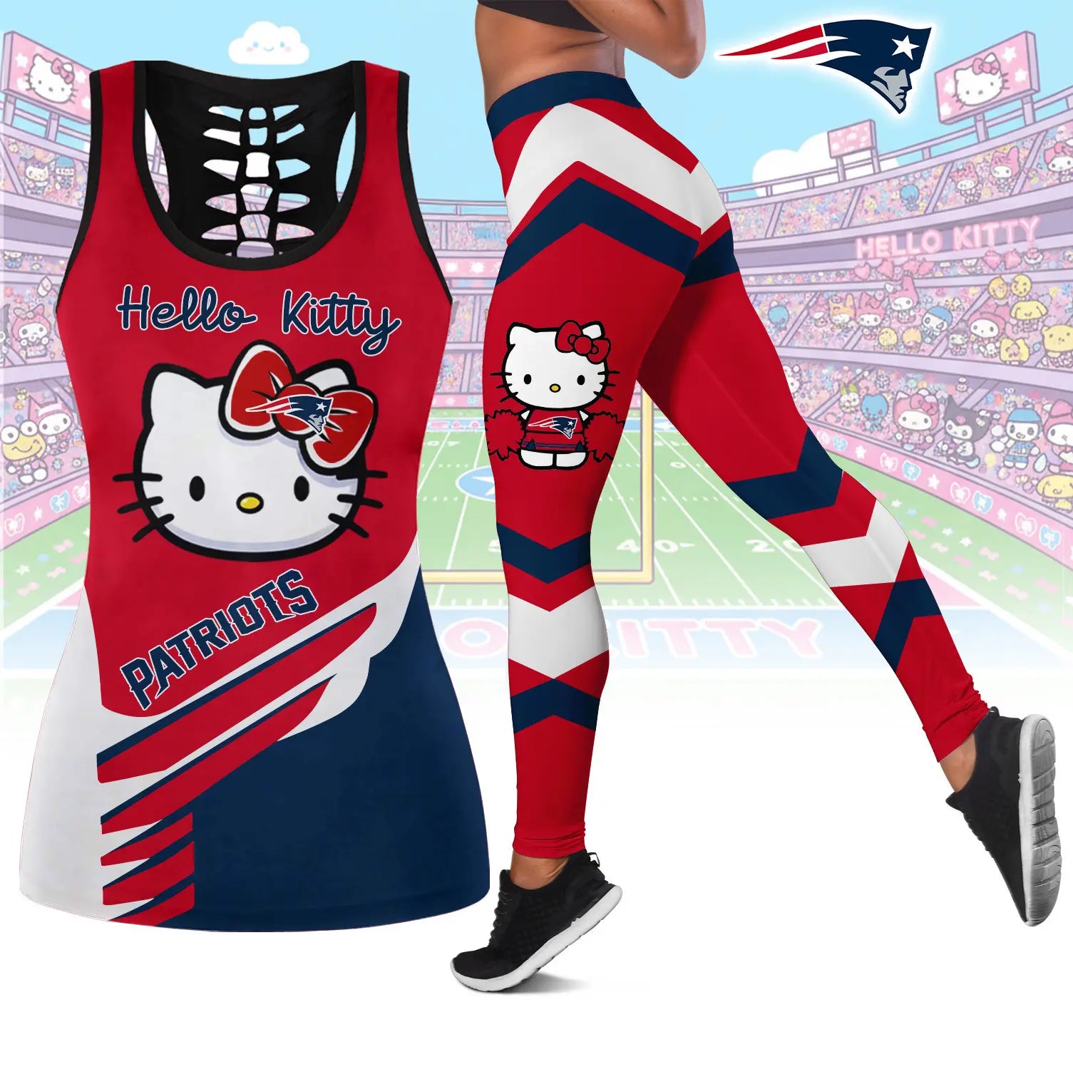 New England Patriots | Premium NFL Hello Kitty Combo Leggings And Tanktop TD – HuddleStyle.com - Image 2