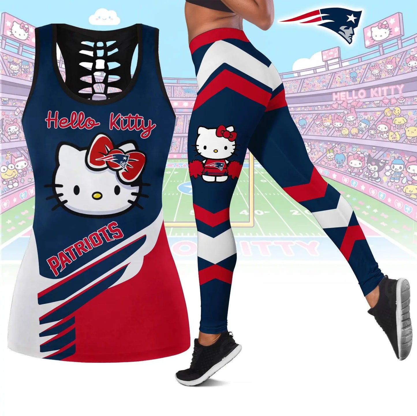 New England Patriots | Premium NFL Hello Kitty Combo Leggings And Tanktop TD – HuddleStyle.com - Main