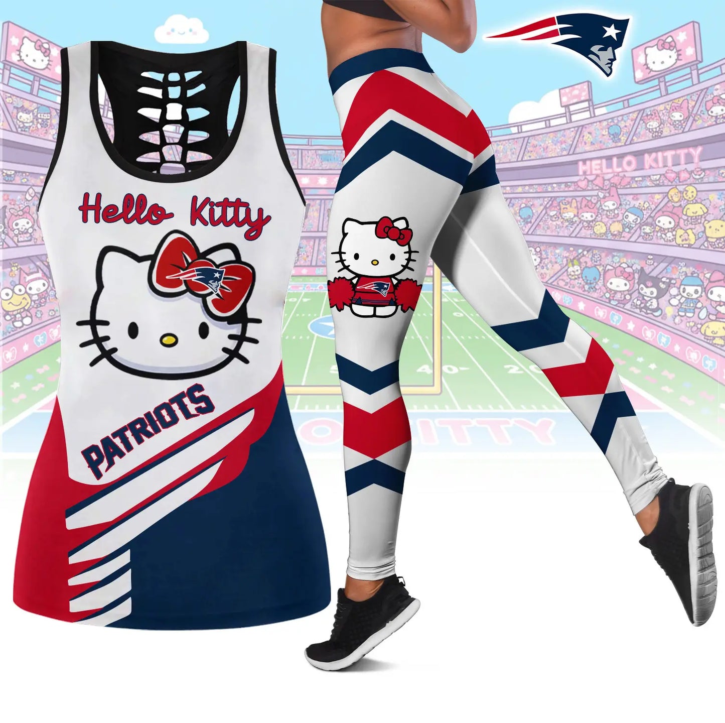 New England Patriots | Premium NFL Hello Kitty Combo Leggings And Tanktop TD – HuddleStyle.com - Image 2