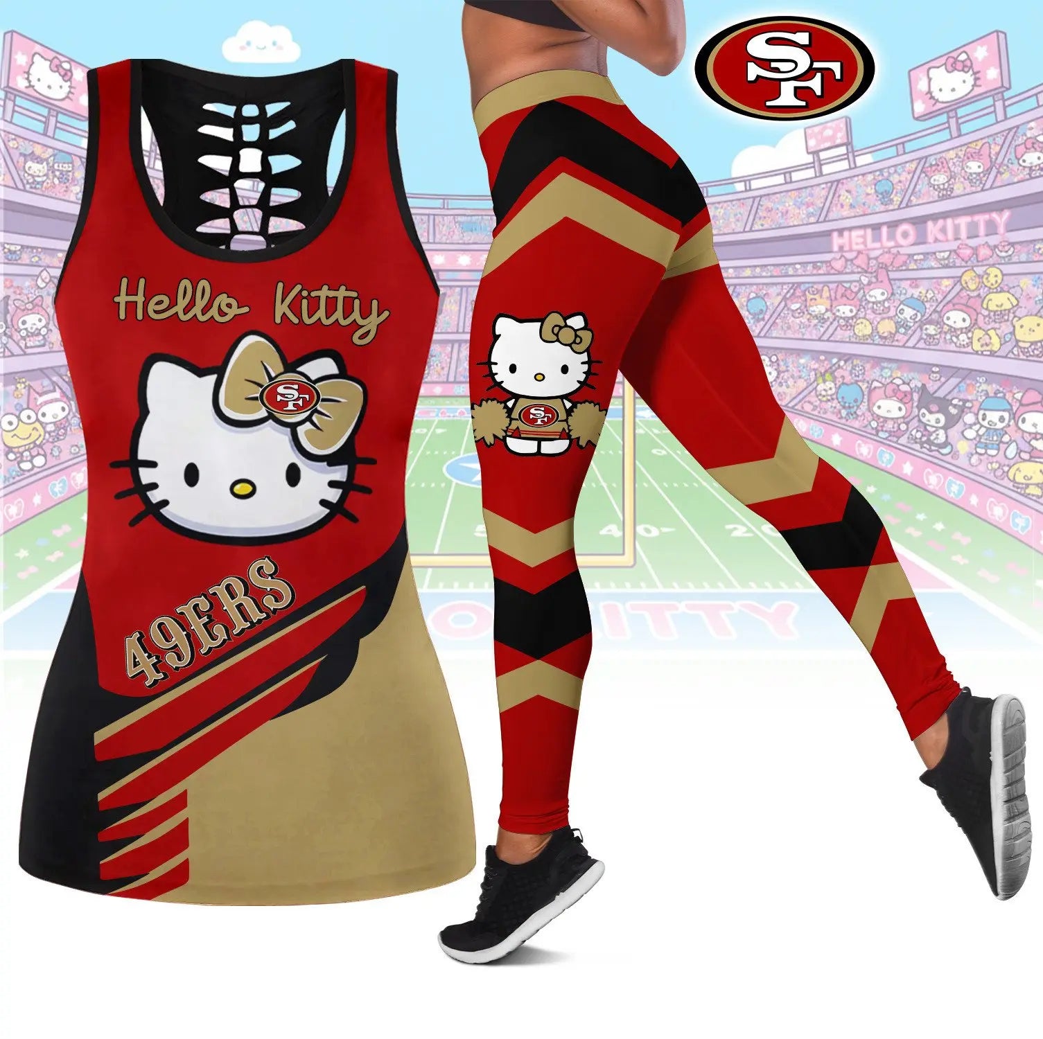 San Francisco 49ers | Premium NFL Hello Kitty Combo Leggings And Tanktop TD – HuddleStyle.com - Image 2