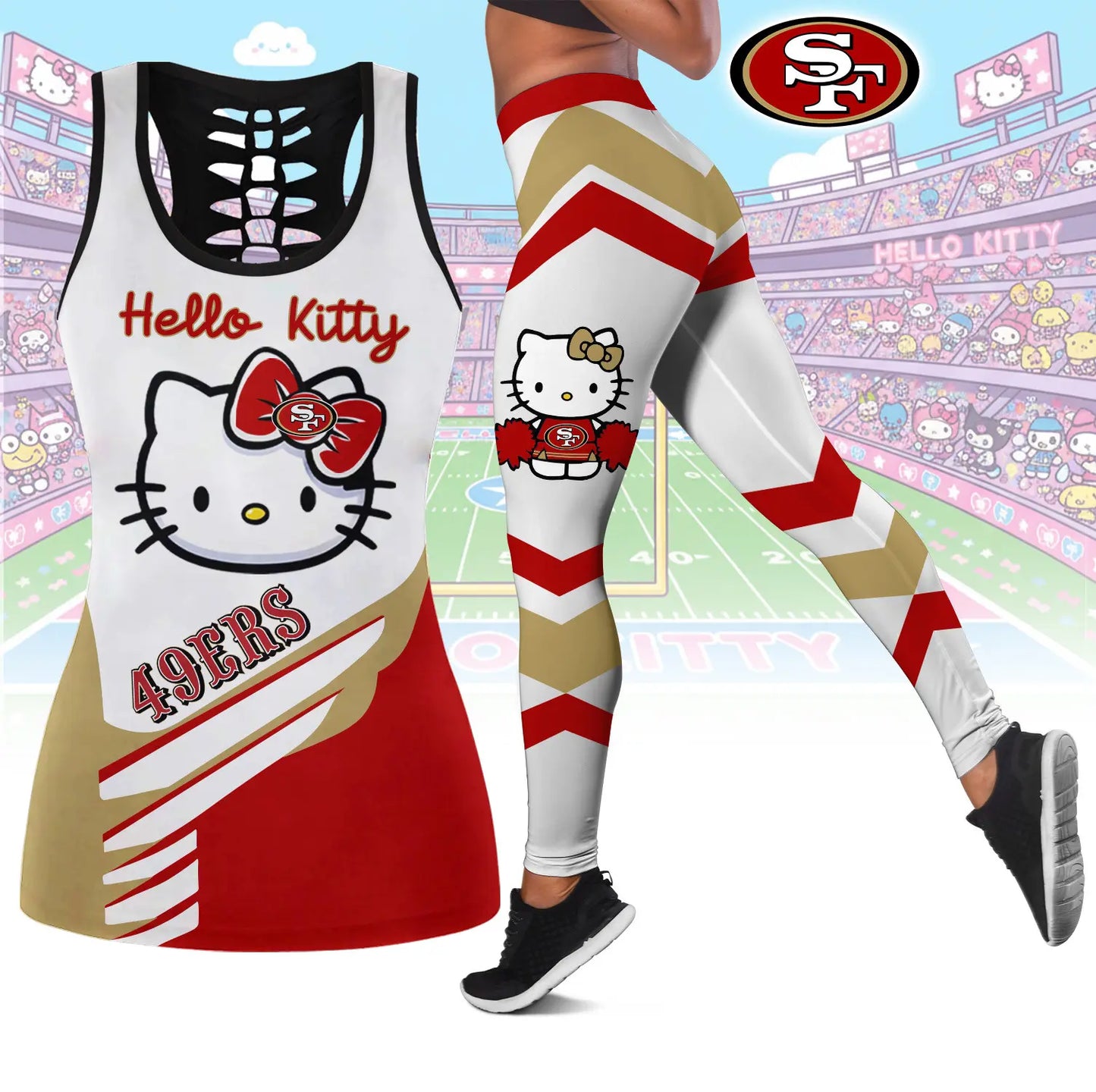 San Francisco 49ers | Premium NFL Hello Kitty Combo Leggings And Tanktop TD – HuddleStyle.com - Image 2