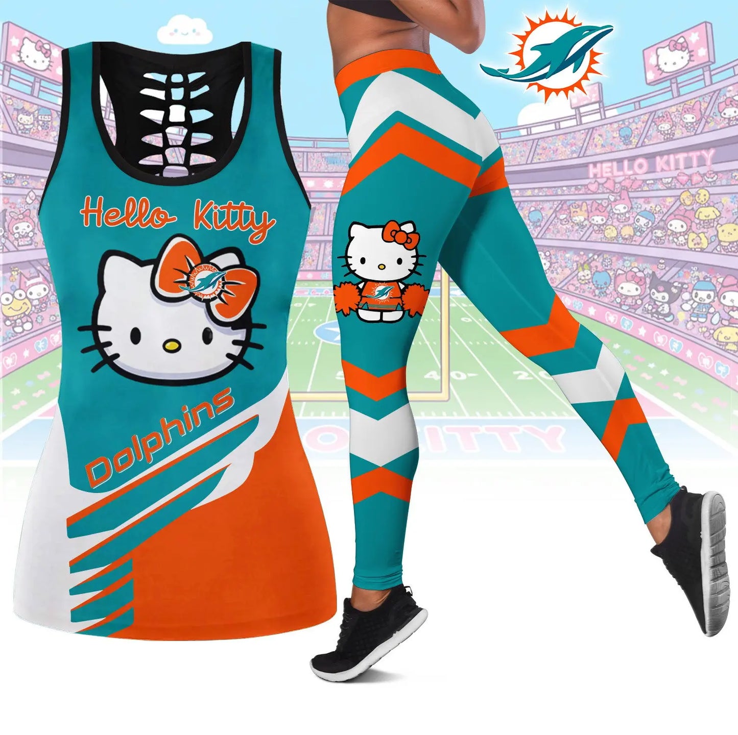 Miami Dolphins | Premium NFL Hello Kitty Combo Leggings And Tanktop TD – HuddleStyle.com - Image 2