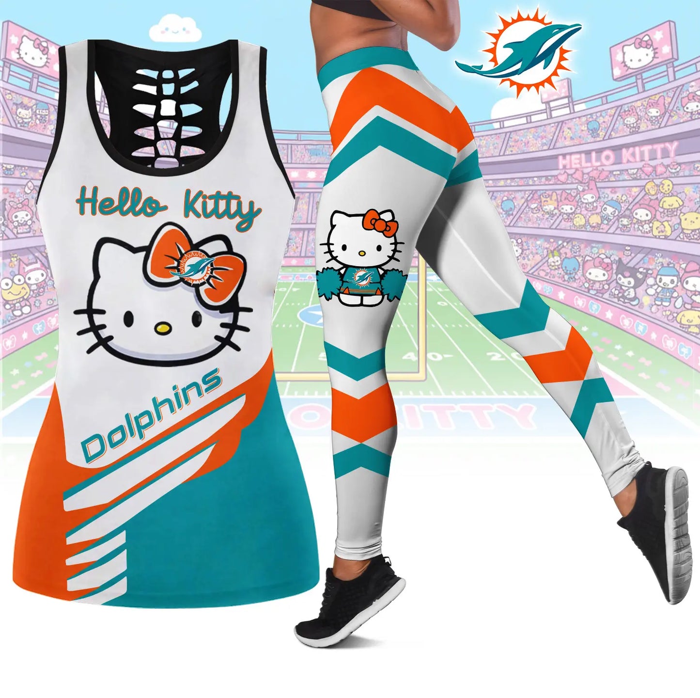 Miami Dolphins | Premium NFL Hello Kitty Combo Leggings And Tanktop TD – HuddleStyle.com - Image 2
