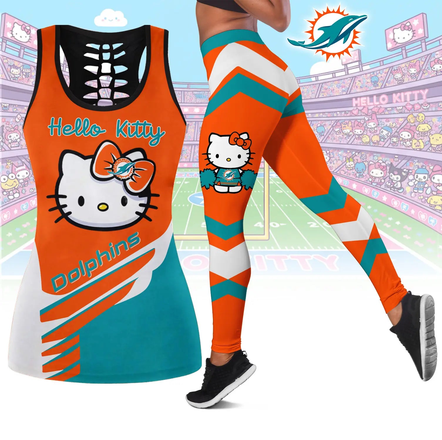 Miami Dolphins | Premium NFL Hello Kitty Combo Leggings And Tanktop TD – HuddleStyle.com - Image 3
