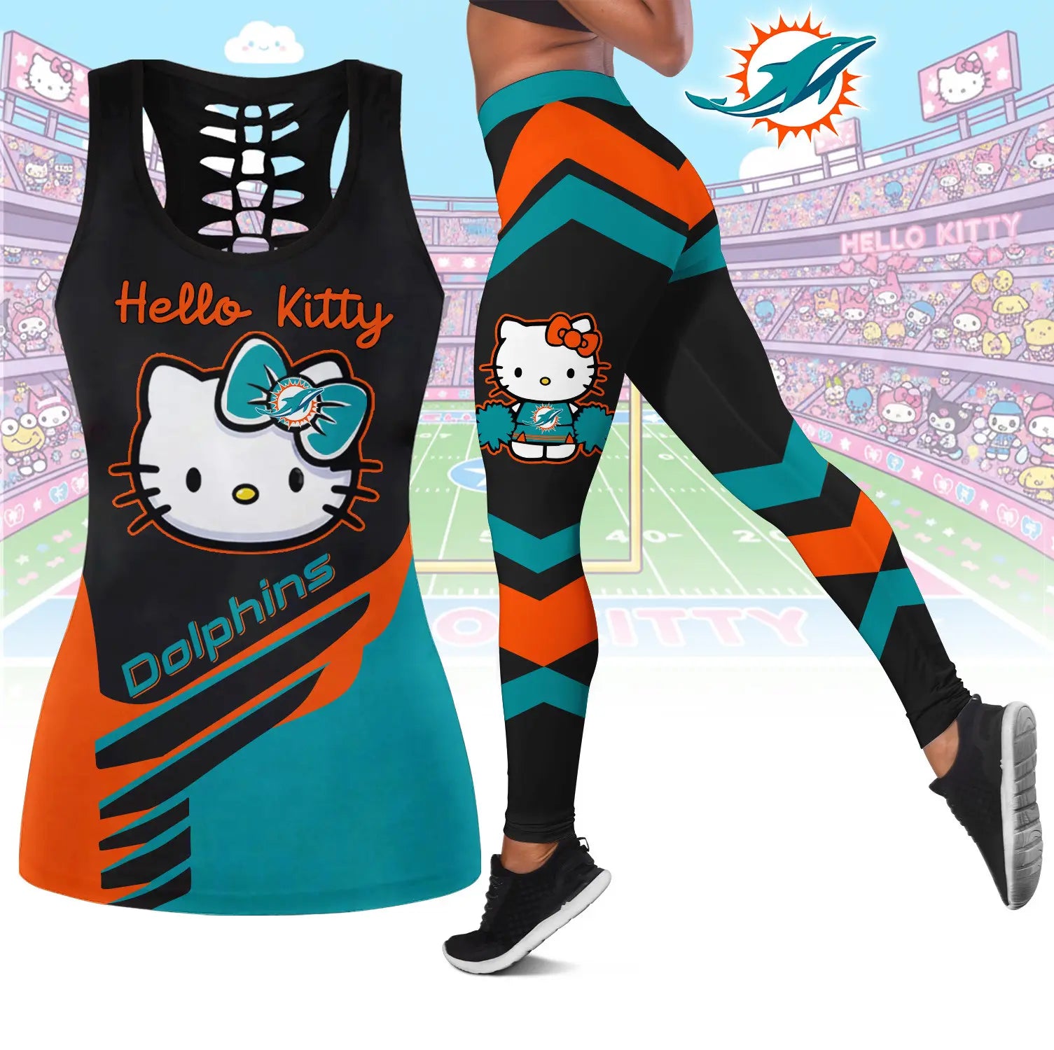 Miami Dolphins | Premium NFL Hello Kitty Combo Leggings And Tanktop TD – HuddleStyle.com - Main
