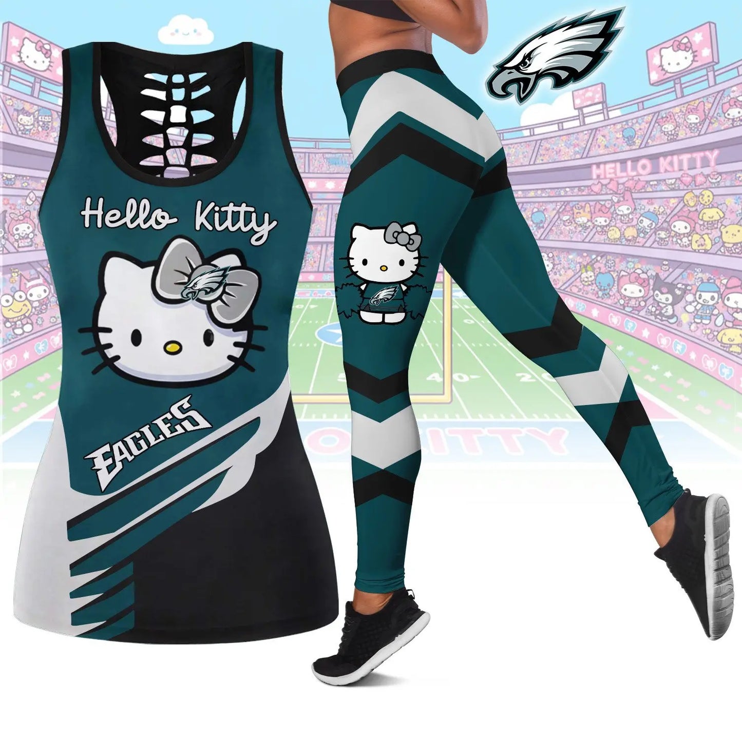 Philadelphia Eagles | Premium NFL Hello Kitty Combo Leggings And Tanktop TD – HuddleStyle.com - Image 3