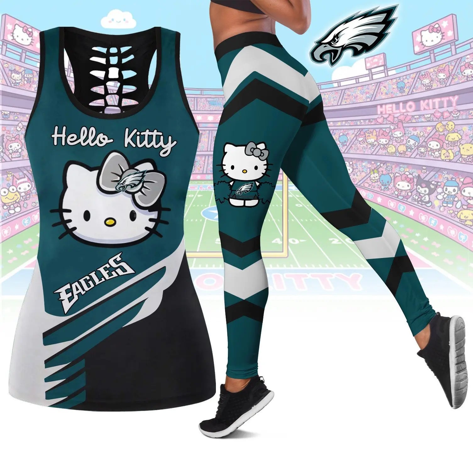 Philadelphia Eagles | Premium NFL Hello Kitty Combo Leggings And Tanktop TD – HuddleStyle.com - Image 3