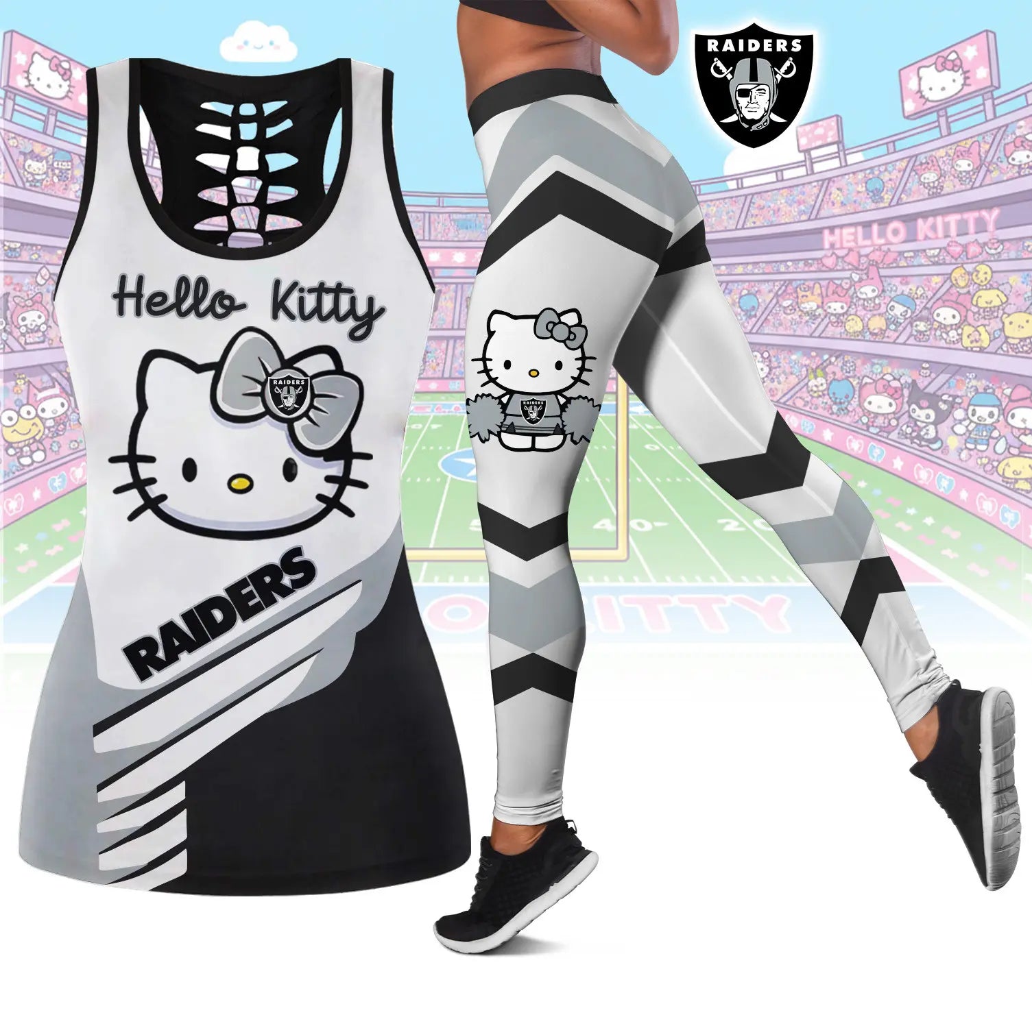 Las Vegas Raiders | Premium NFL Hello Kitty Combo Leggings And Tanktop TD – HuddleStyle.com - Image 2