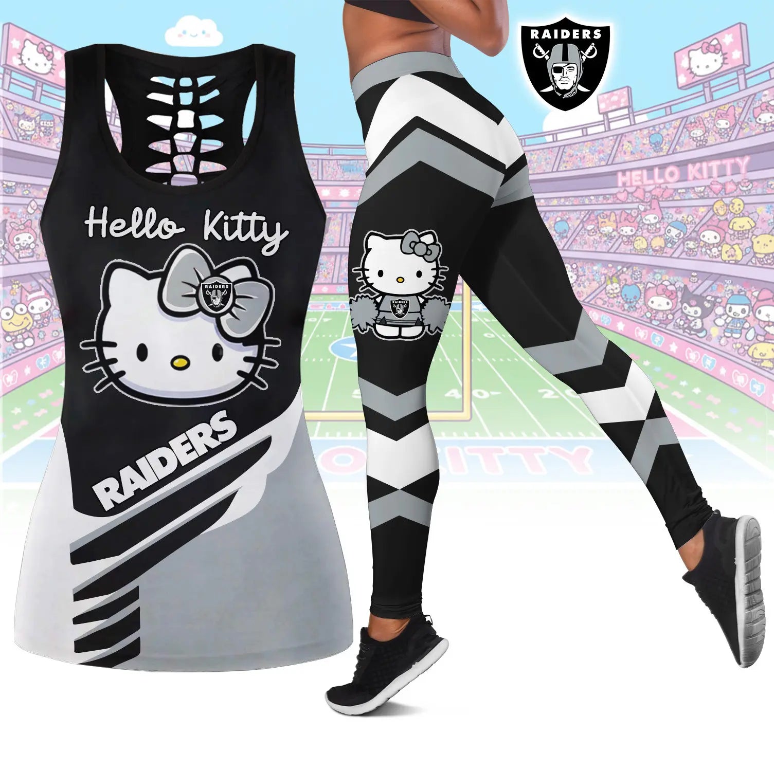 Las Vegas Raiders | Premium NFL Hello Kitty Combo Leggings And Tanktop TD – HuddleStyle.com - Image 3