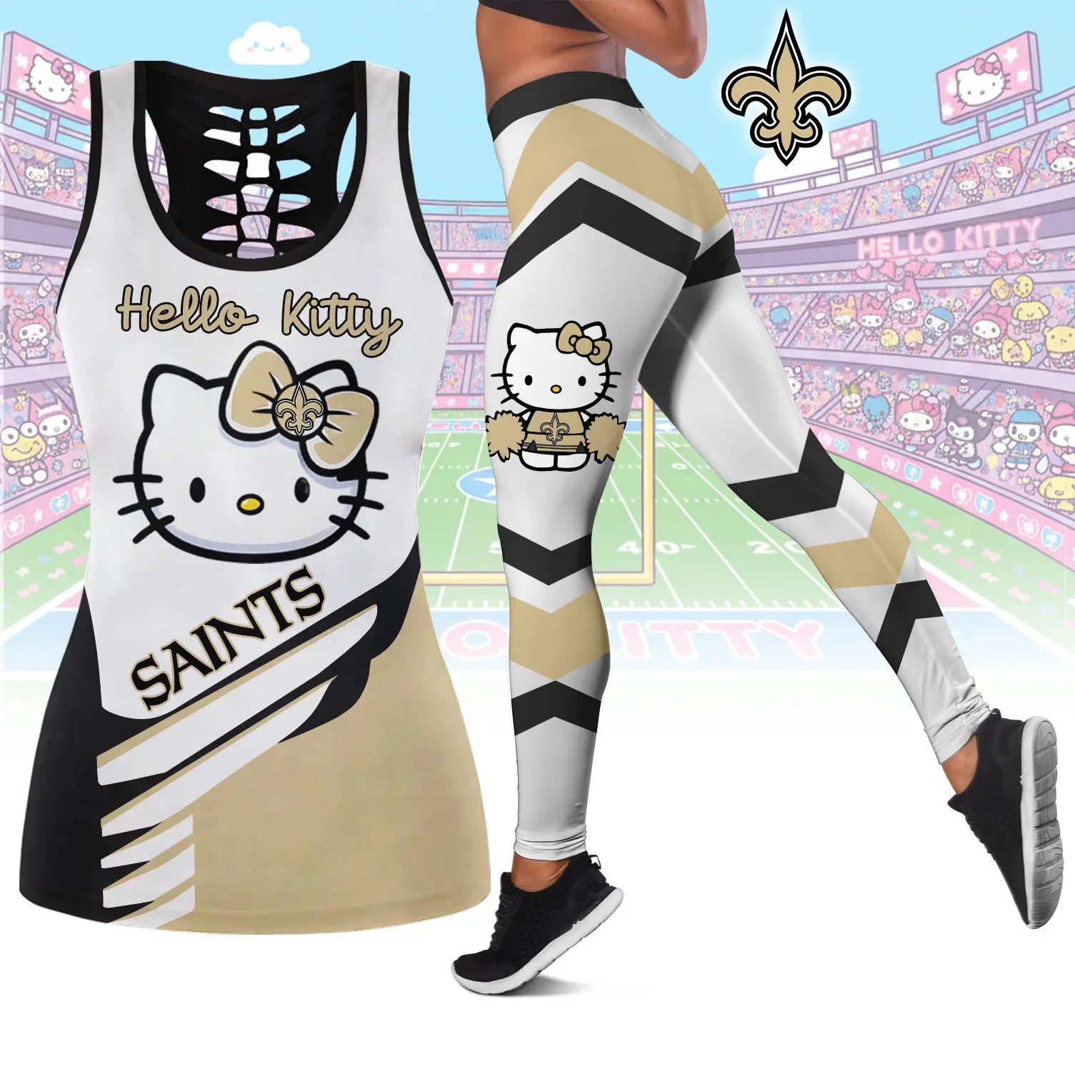 New Orleans Saints | Premium NFL Hello Kitty Combo Leggings And Tanktop TD – HuddleStyle.com - Image 2