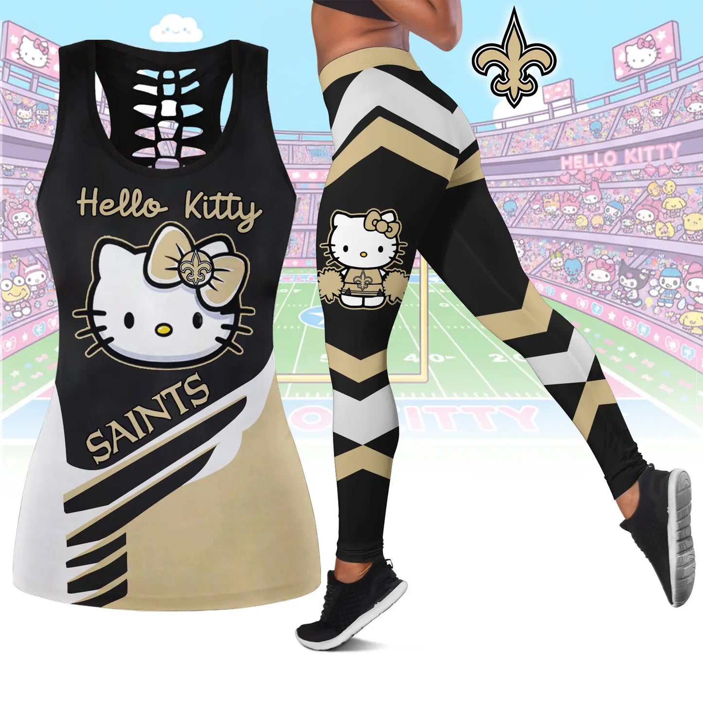 New Orleans Saints | Premium NFL Hello Kitty Combo Leggings And Tanktop TD – HuddleStyle.com - Main