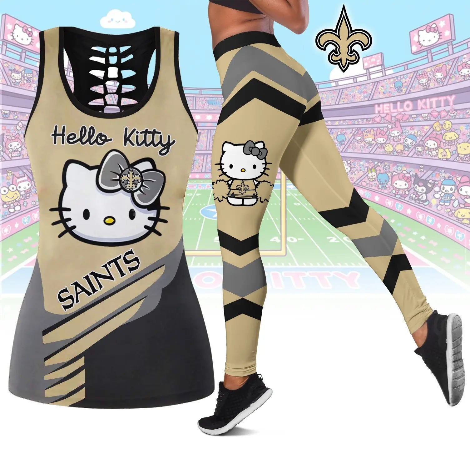 New Orleans Saints | Premium NFL Hello Kitty Combo Leggings And Tanktop TD – HuddleStyle.com - Image 3