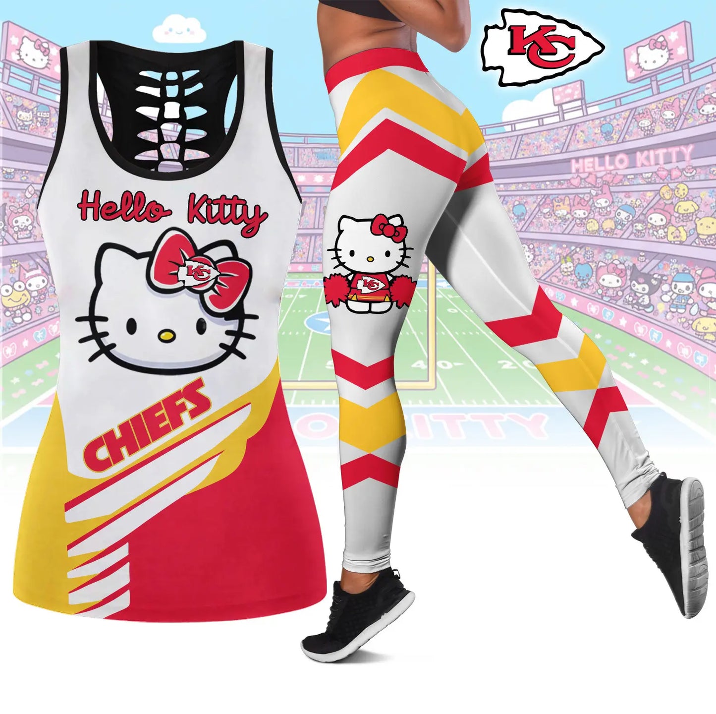 Kansas City Chiefs | Premium NFL Hello Kitty Combo Leggings And Tanktop TD – HuddleStyle.com - Image 3