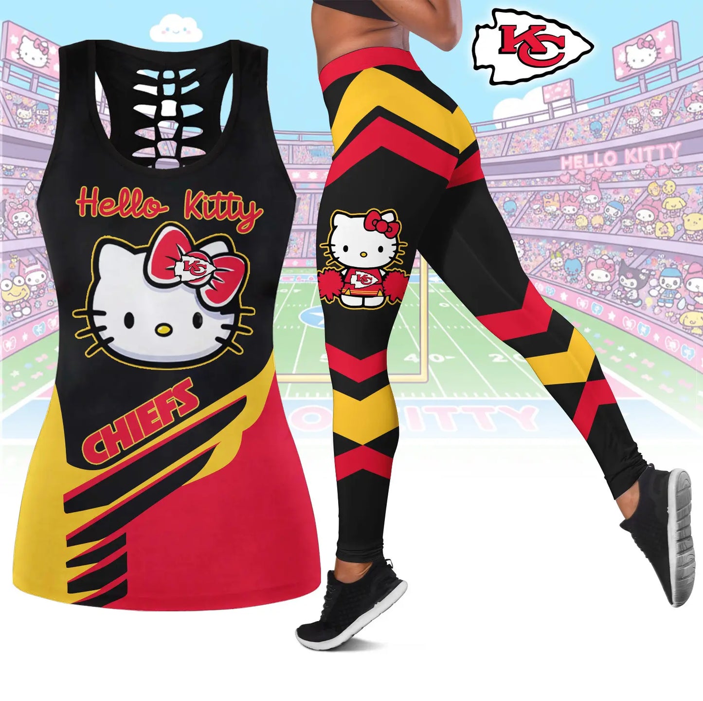 Kansas City Chiefs | Premium NFL Hello Kitty Combo Leggings And Tanktop TD – HuddleStyle.com - Image 3