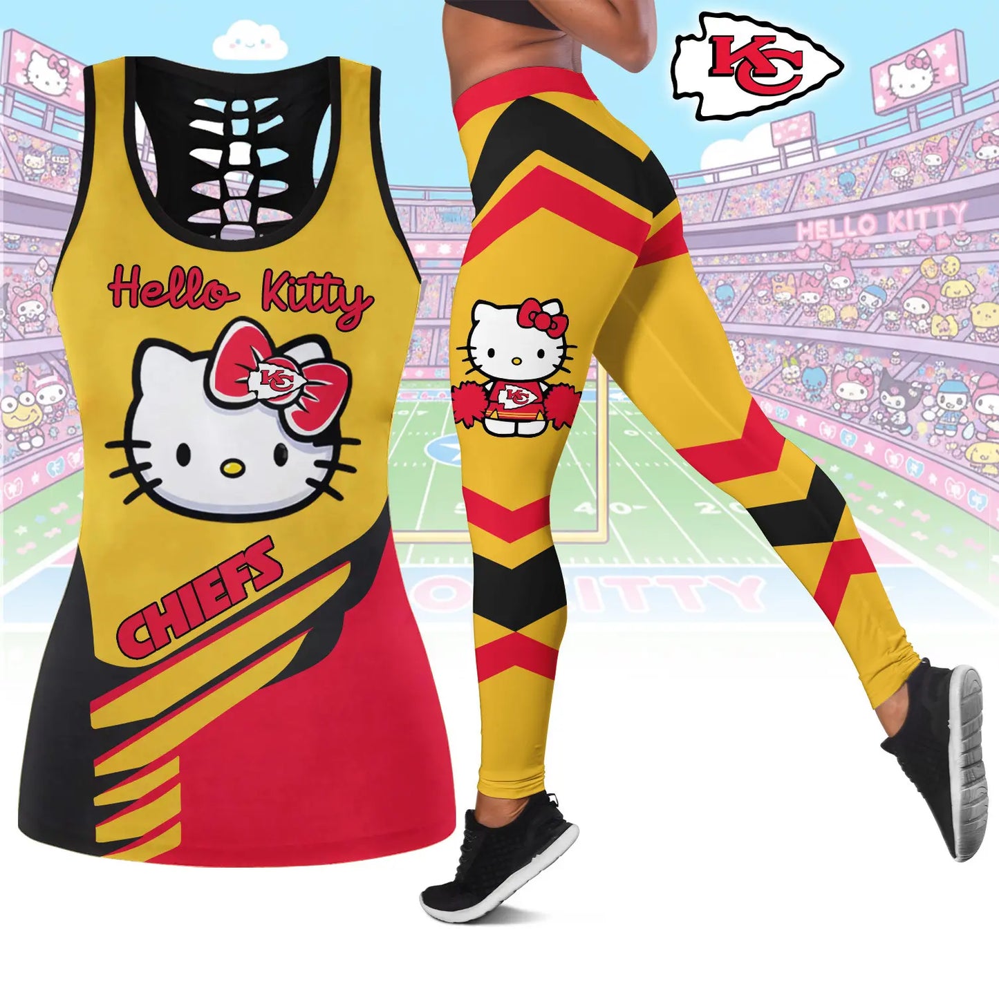 Kansas City Chiefs | Premium NFL Hello Kitty Combo Leggings And Tanktop TD – HuddleStyle.com - Image 2