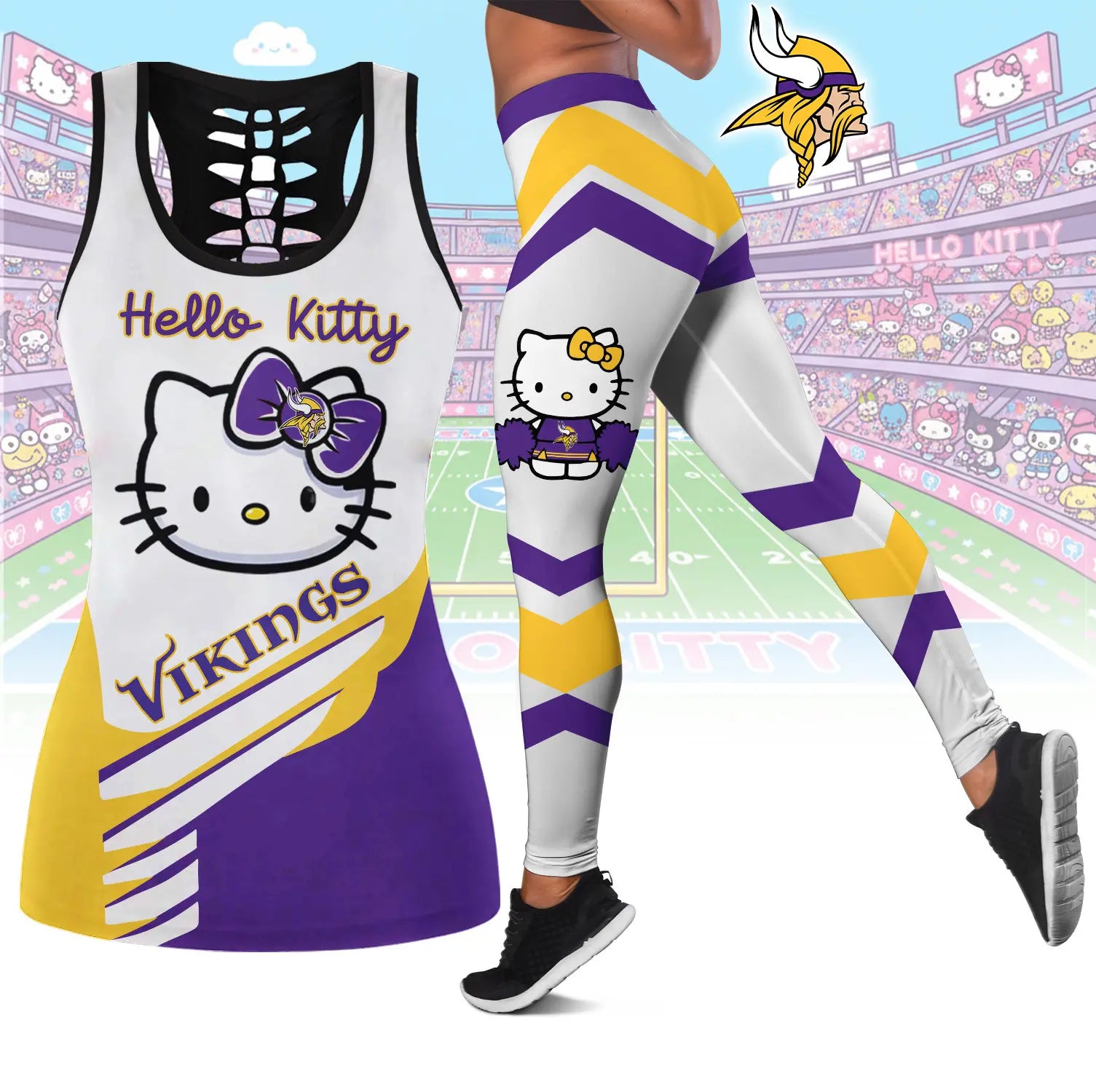 Minnesota Vikings | Premium NFL Hello Kitty Combo Leggings And Tanktop TD – HuddleStyle.com - Image 2