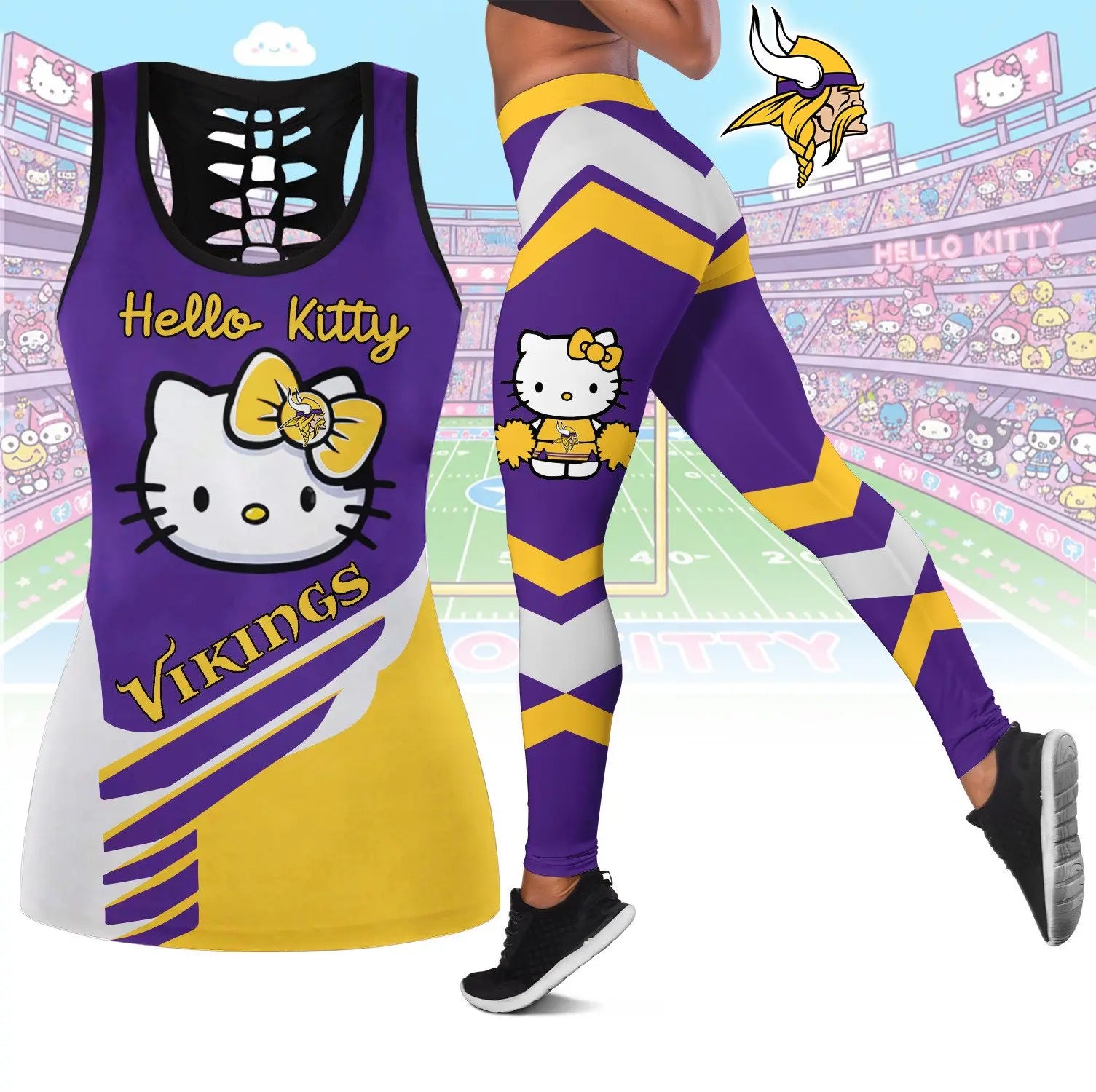 Minnesota Vikings | Premium NFL Hello Kitty Combo Leggings And Tanktop TD – HuddleStyle.com - Image 3