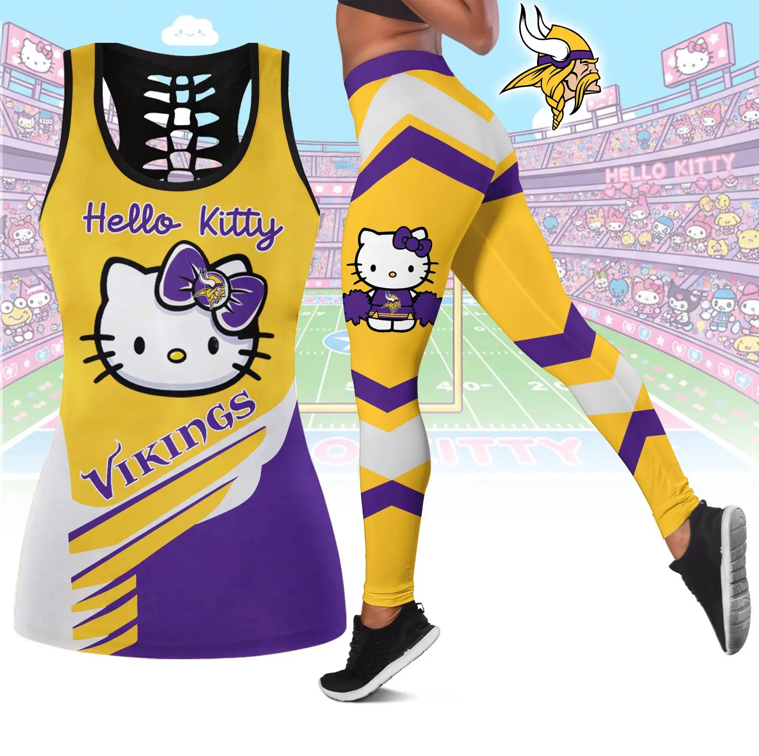 Minnesota Vikings | Premium NFL Hello Kitty Combo Leggings And Tanktop TD – HuddleStyle.com - Image 2