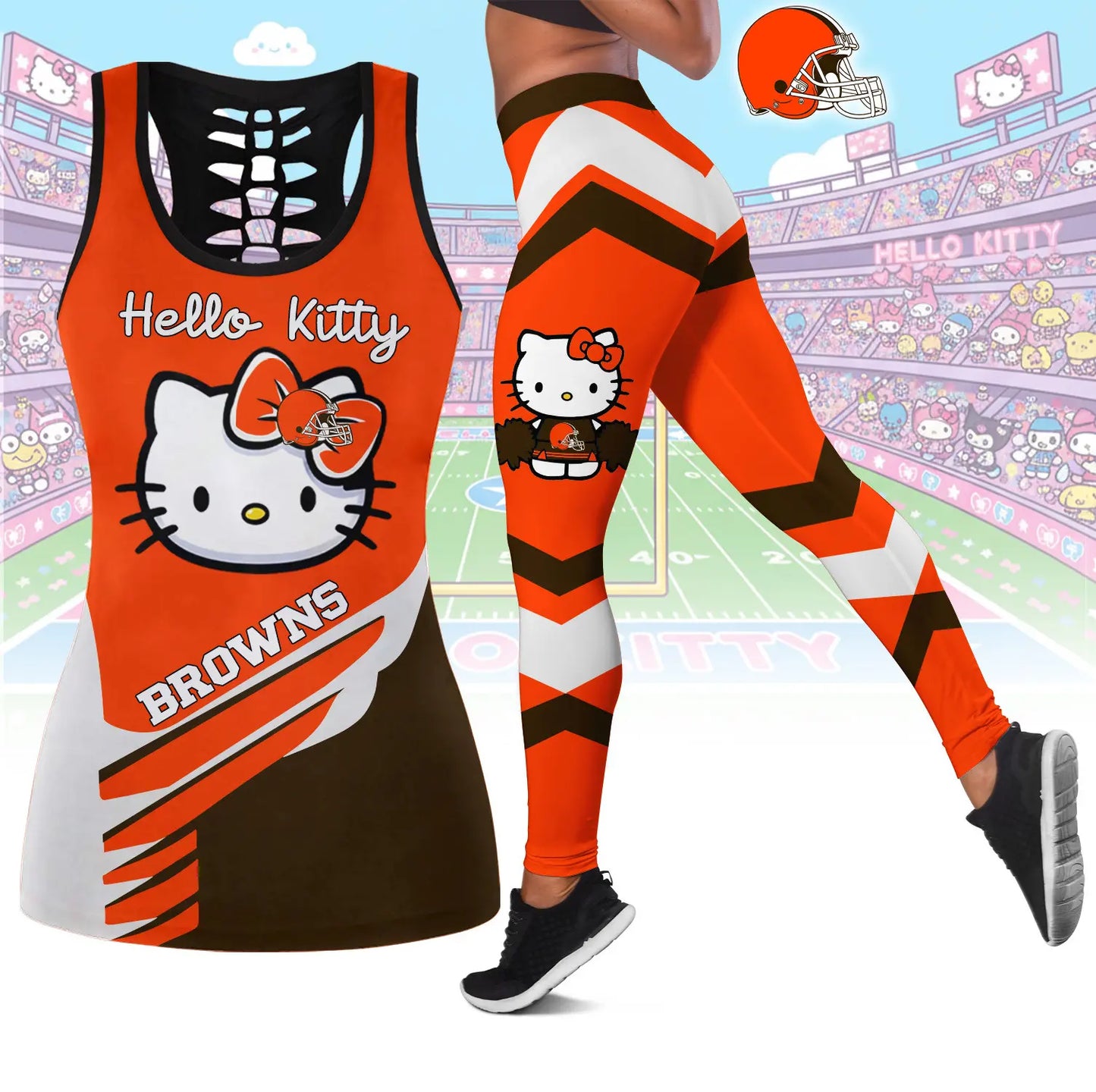 Cleveland Browns | Premium NFL Hello Kitty Combo Leggings And Tanktop TD – HuddleStyle.com - Image 2