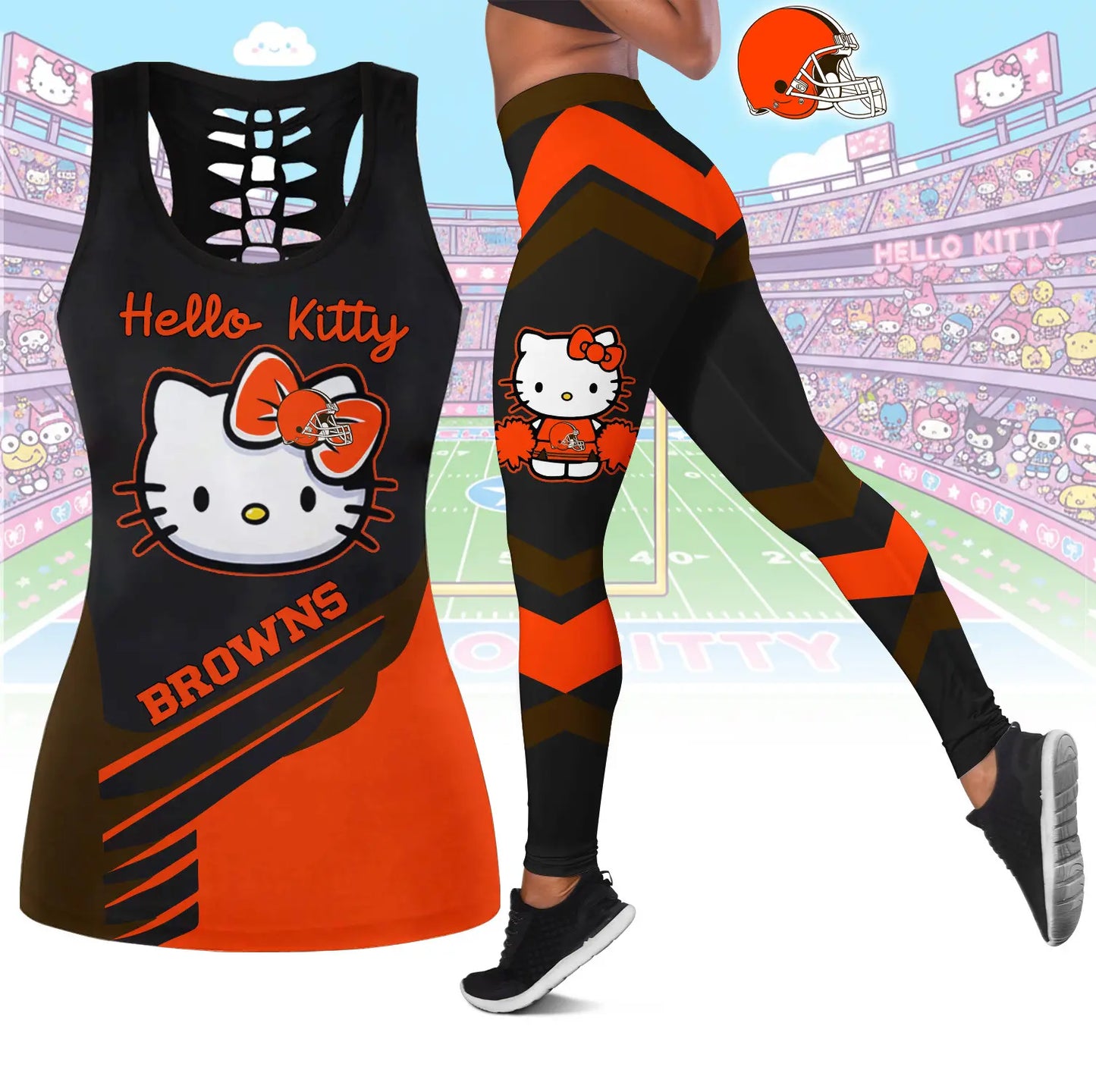 Cleveland Browns | Premium NFL Hello Kitty Combo Leggings And Tanktop TD – HuddleStyle.com - Image 2