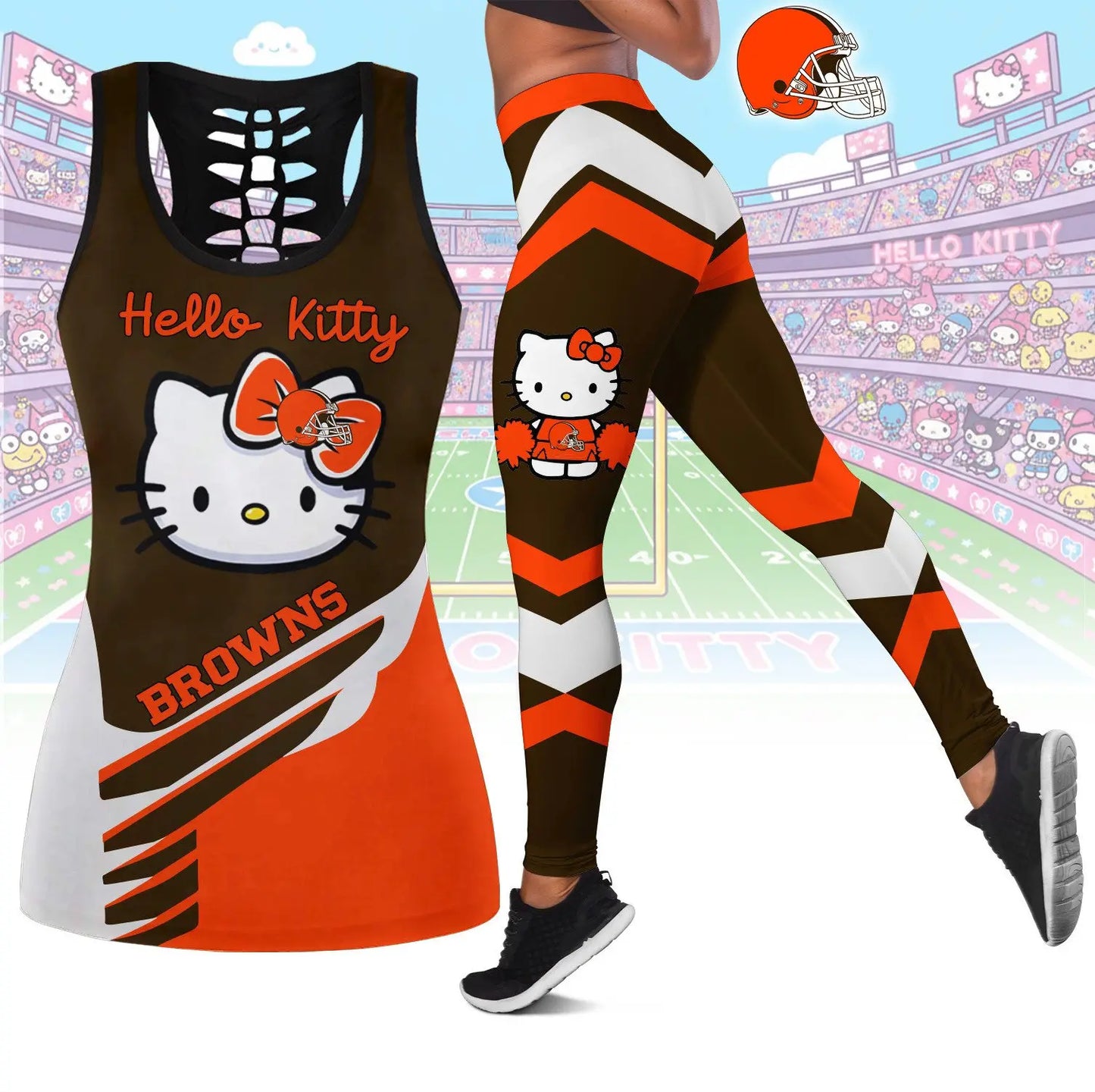 Cleveland Browns | Premium NFL Hello Kitty Combo Leggings And Tanktop TD – HuddleStyle.com - Image 3