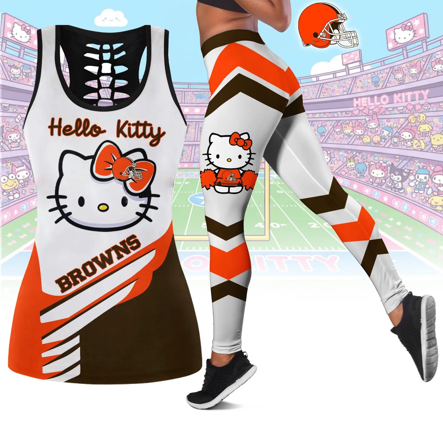 Cleveland Browns | Premium NFL Hello Kitty Combo Leggings And Tanktop TD – HuddleStyle.com - Image 4