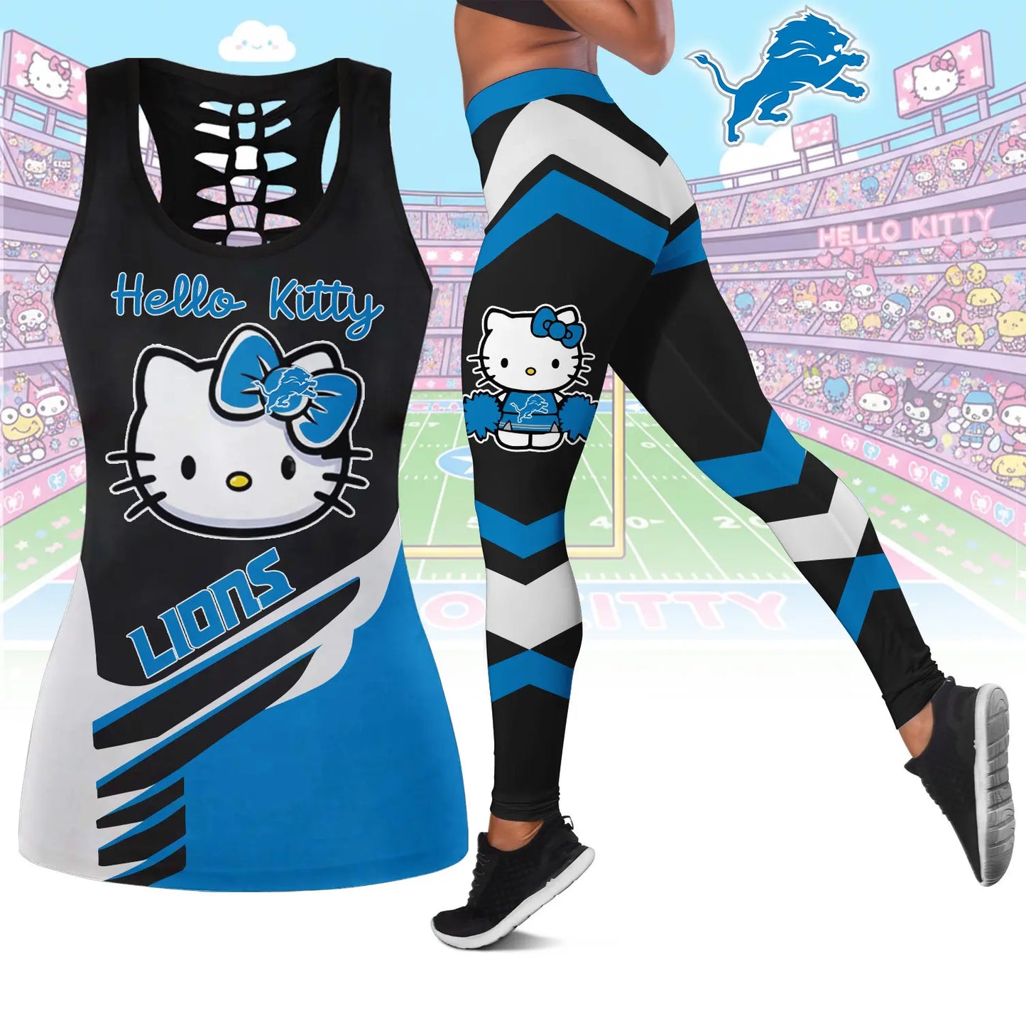 Detroit Lions | Premium NFL Hello Kitty Combo Leggings And Tanktop TD – HuddleStyle.com - Image 2