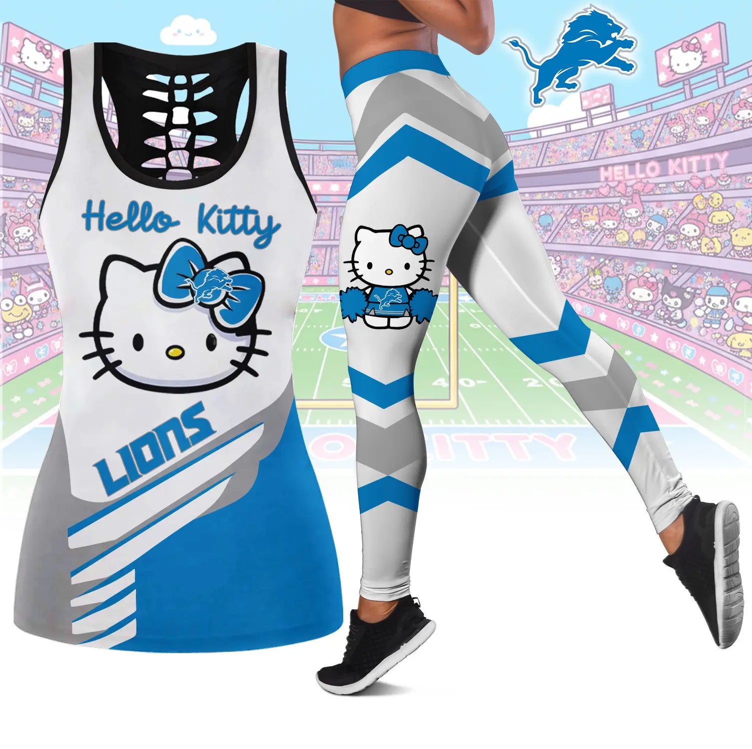 Detroit Lions | Premium NFL Hello Kitty Combo Leggings And Tanktop TD – HuddleStyle.com - Main