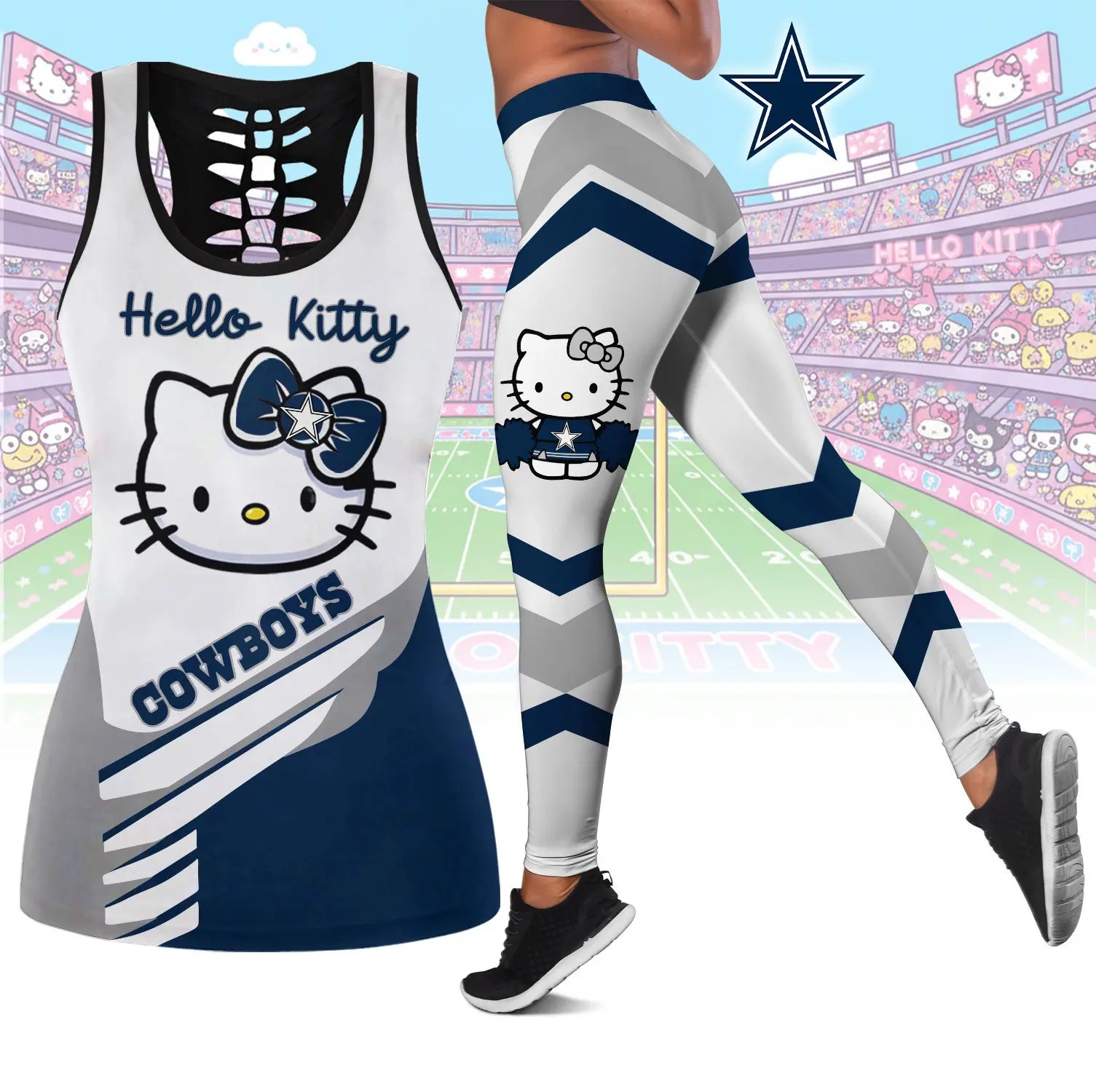 Dallas Cowboys | Premium NFL Hello Kitty Combo Leggings And Tanktop TD – HuddleStyle.com - Image 2