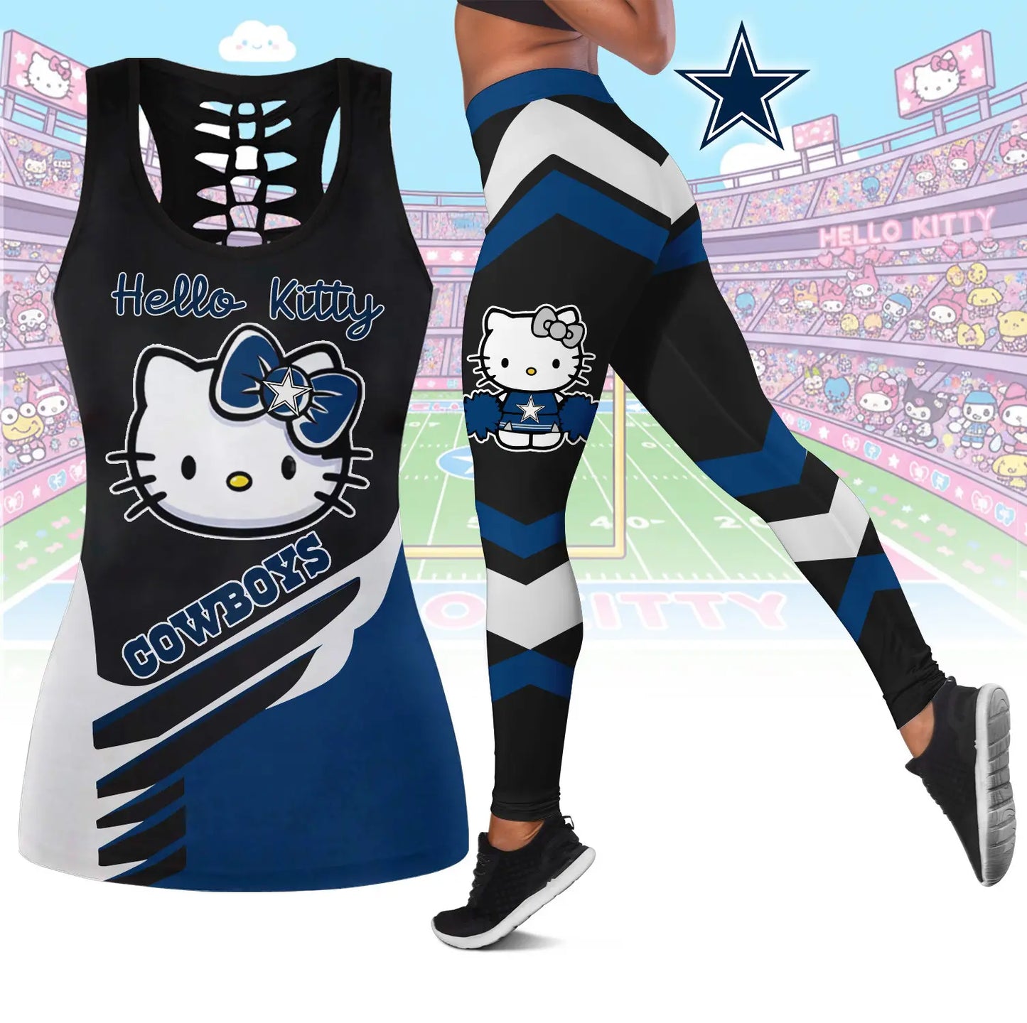 Dallas Cowboys | Premium NFL Hello Kitty Combo Leggings And Tanktop TD – HuddleStyle.com - Main