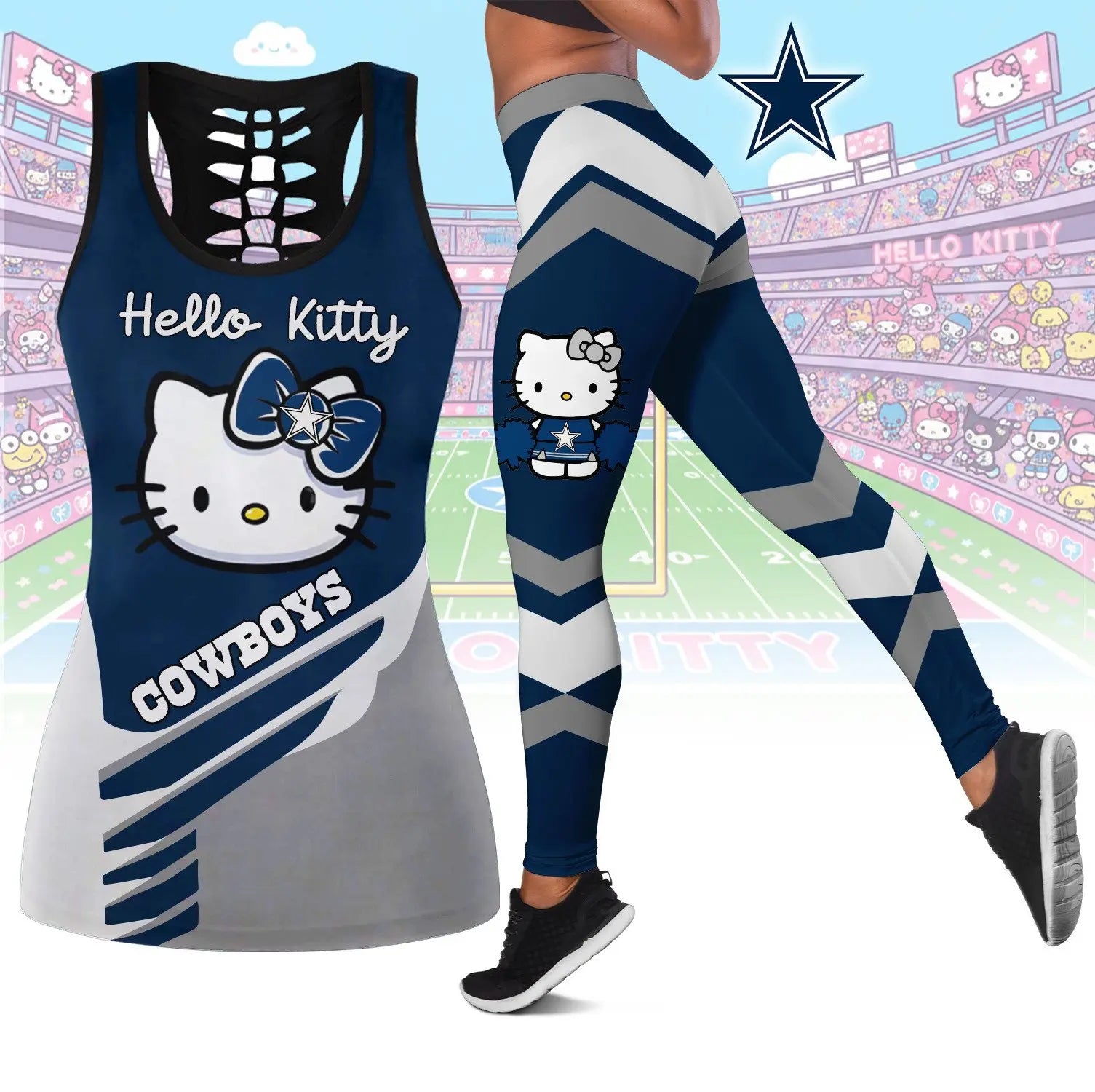 Dallas Cowboys | Premium NFL Hello Kitty Combo Leggings And Tanktop TD – HuddleStyle.com - Image 3