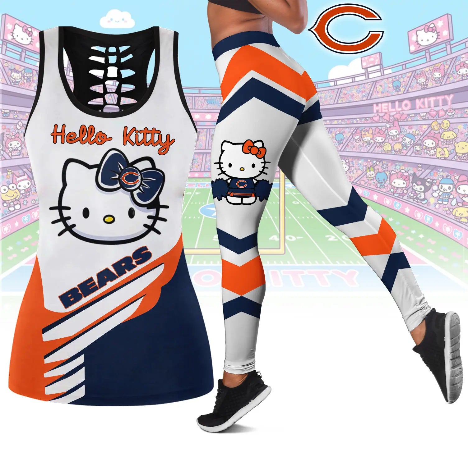 Chicago Bears | Premium NFL Hello Kitty Combo Leggings And Tanktop TD – HuddleStyle.com - Image 3