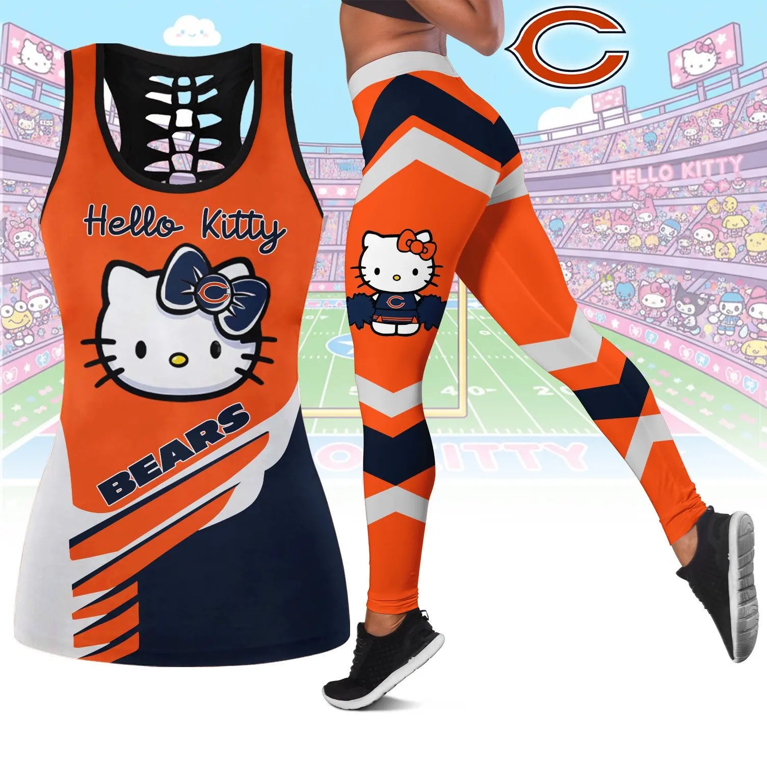 Chicago Bears | Premium NFL Hello Kitty Combo Leggings And Tanktop TD – HuddleStyle.com - Image 2