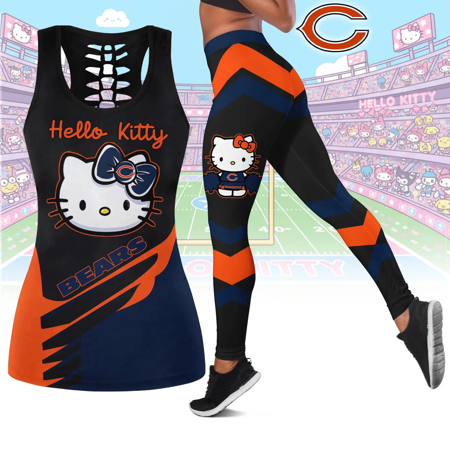 Chicago Bears | Premium NFL Hello Kitty Combo Leggings And Tanktop TD – HuddleStyle.com - Image 2