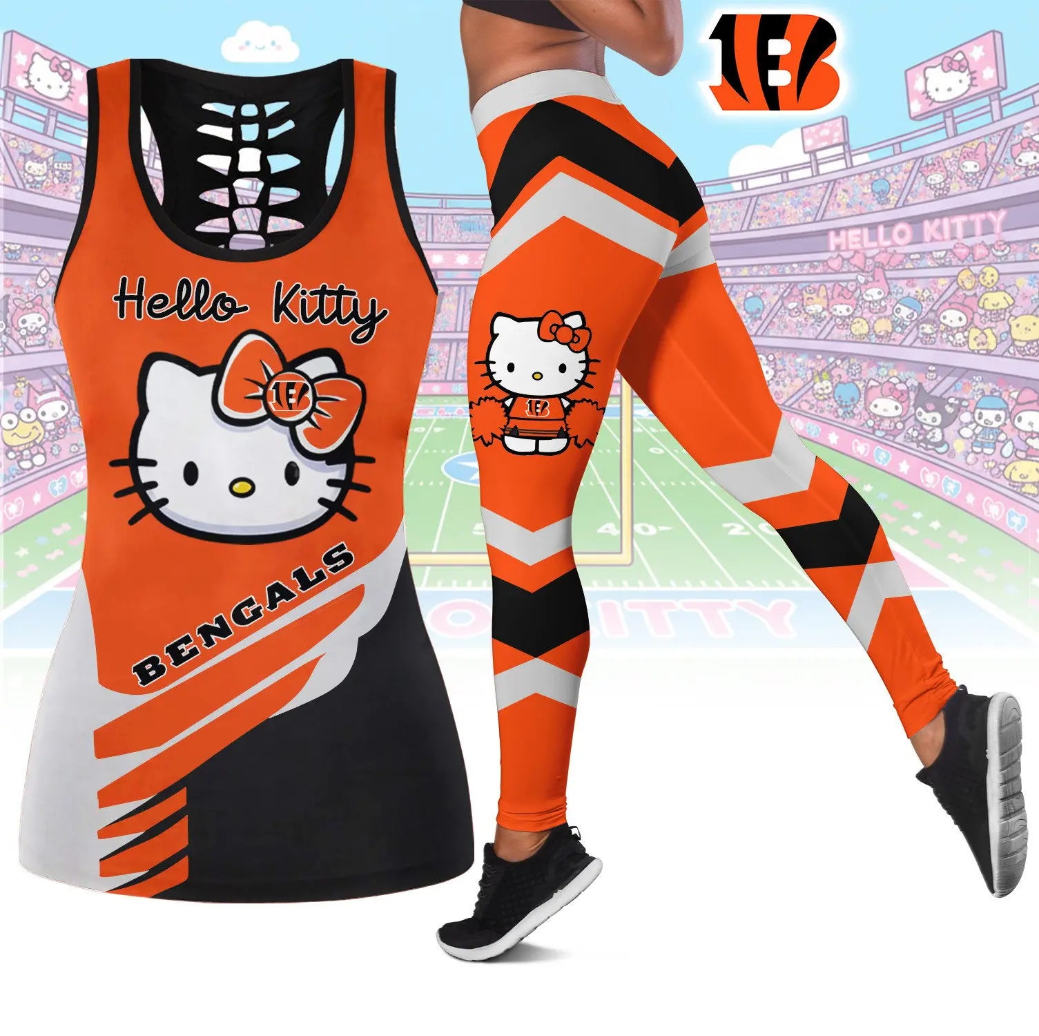Cincinnati Bengals | Premium NFL Hello Kitty Combo Leggings And Tanktop TD – HuddleStyle.com - Main