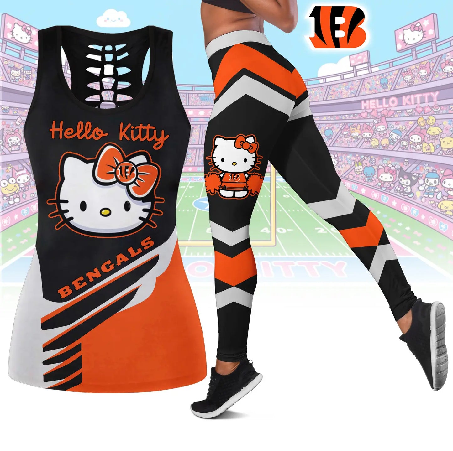 Cincinnati Bengals | Premium NFL Hello Kitty Combo Leggings And Tanktop TD – HuddleStyle.com - Image 2
