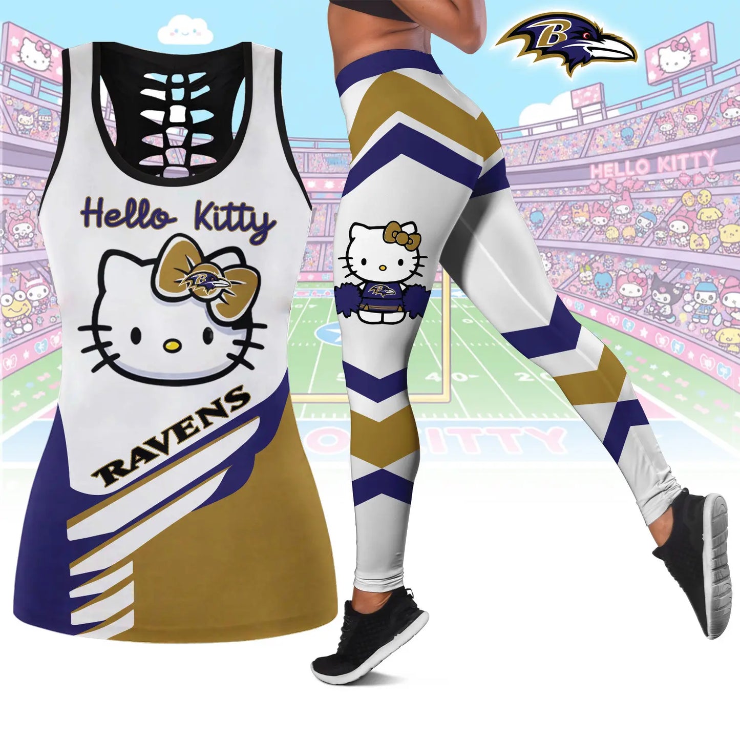 Baltimore Ravens | Premium NFL Hello Kitty Combo Leggings And Tanktop TD – HuddleStyle.com - Image 2