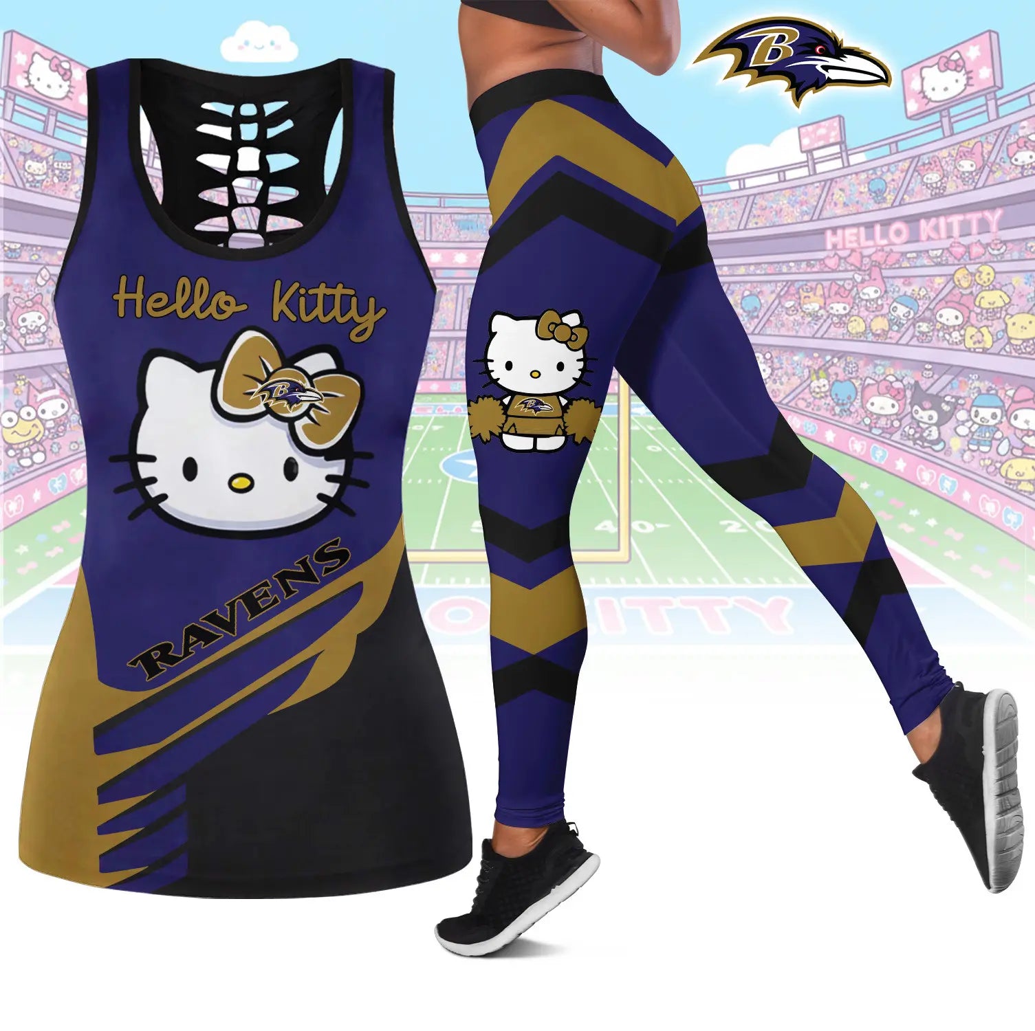 Baltimore Ravens | Premium NFL Hello Kitty Combo Leggings And Tanktop TD – HuddleStyle.com - Image 4